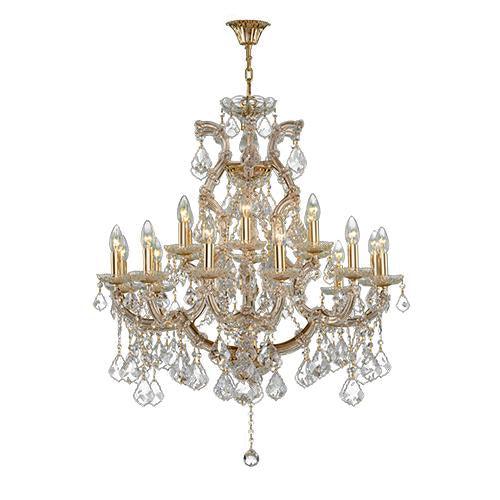 Asfour Crystal - Maria Theresa Chandelier - 19 Bulbs - Gold - Pendeloque Clear