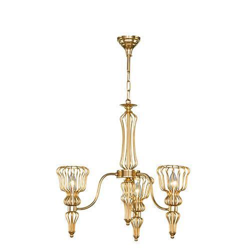 Asfour Crystal - Modern Chandelier - 3 Bulbs - Gold - Pear Clear