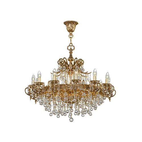 Asfour Crystal - Royal Chandelier - 18 Bulbs - Gold Oxide - Ball Clear