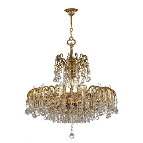 Asfour Crystal - Royal Chandelier - 16 Bulbs - Gold Oxide - Ball & Drop Clear