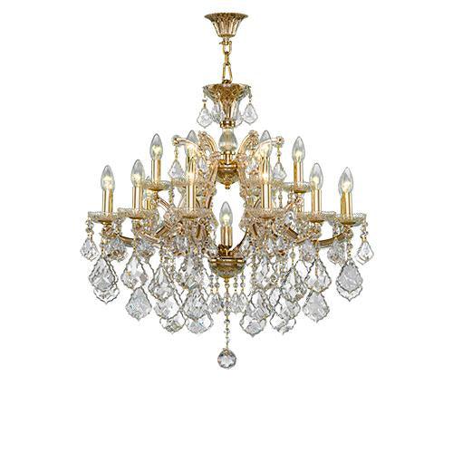 Asfour Crystal - Maria Theresa Chandelier - 19 Bulbs - Gold - Ball & Drop Clear