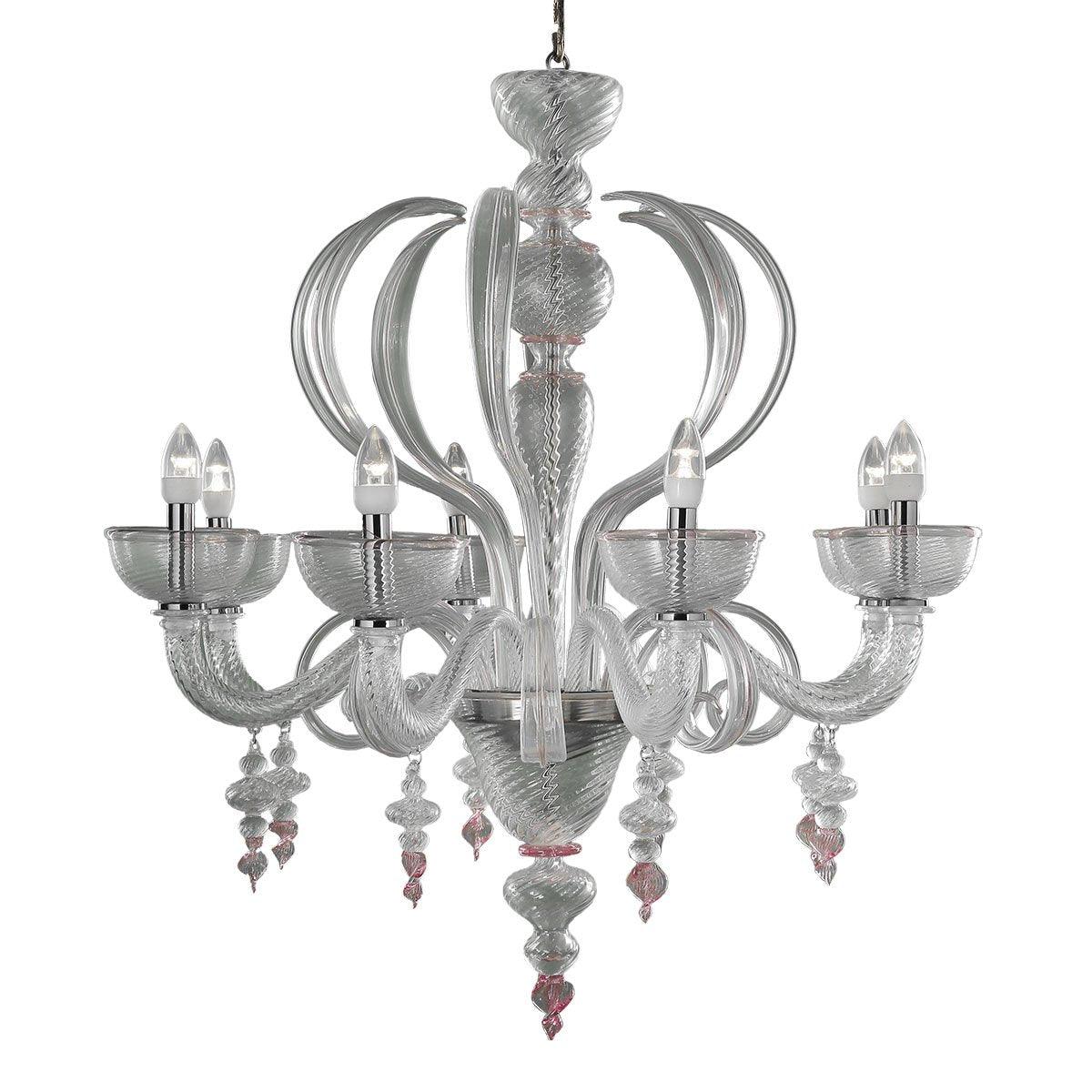 Murano Chandelier - 8 Bulbs - transparent*rose
