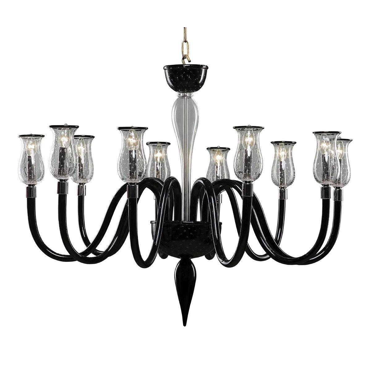 Murano Chandelier - 10 Bulbs - transparent/black