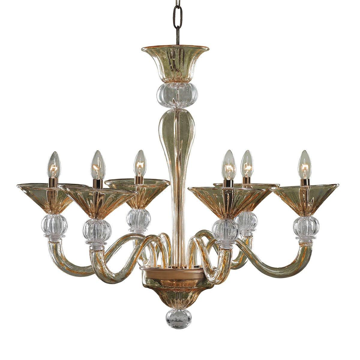Murano Chandelier - 6 Bulbs - Amber*Transparent