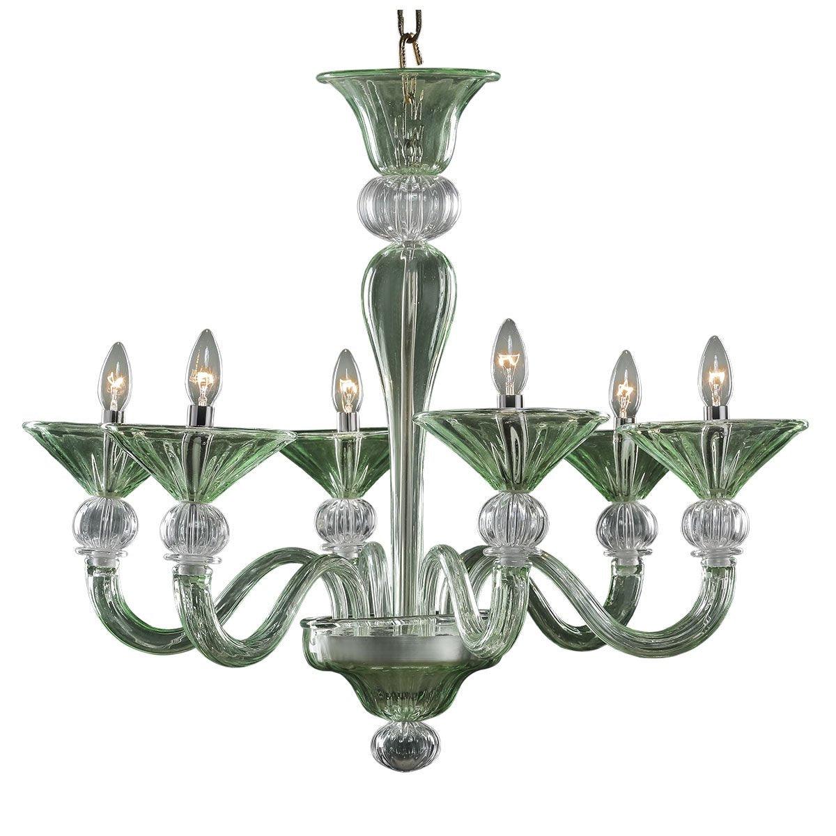 Murano Chandelier - 6 Bulbs - Transparent/Green