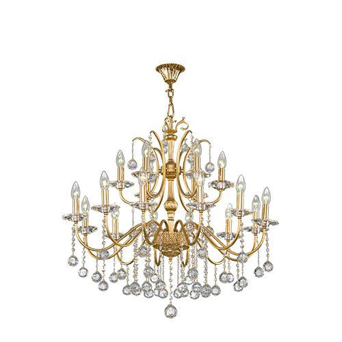 Asfour Crystal - Majestic Chandelier - 18 Bulbs - Gold - Drop Clear