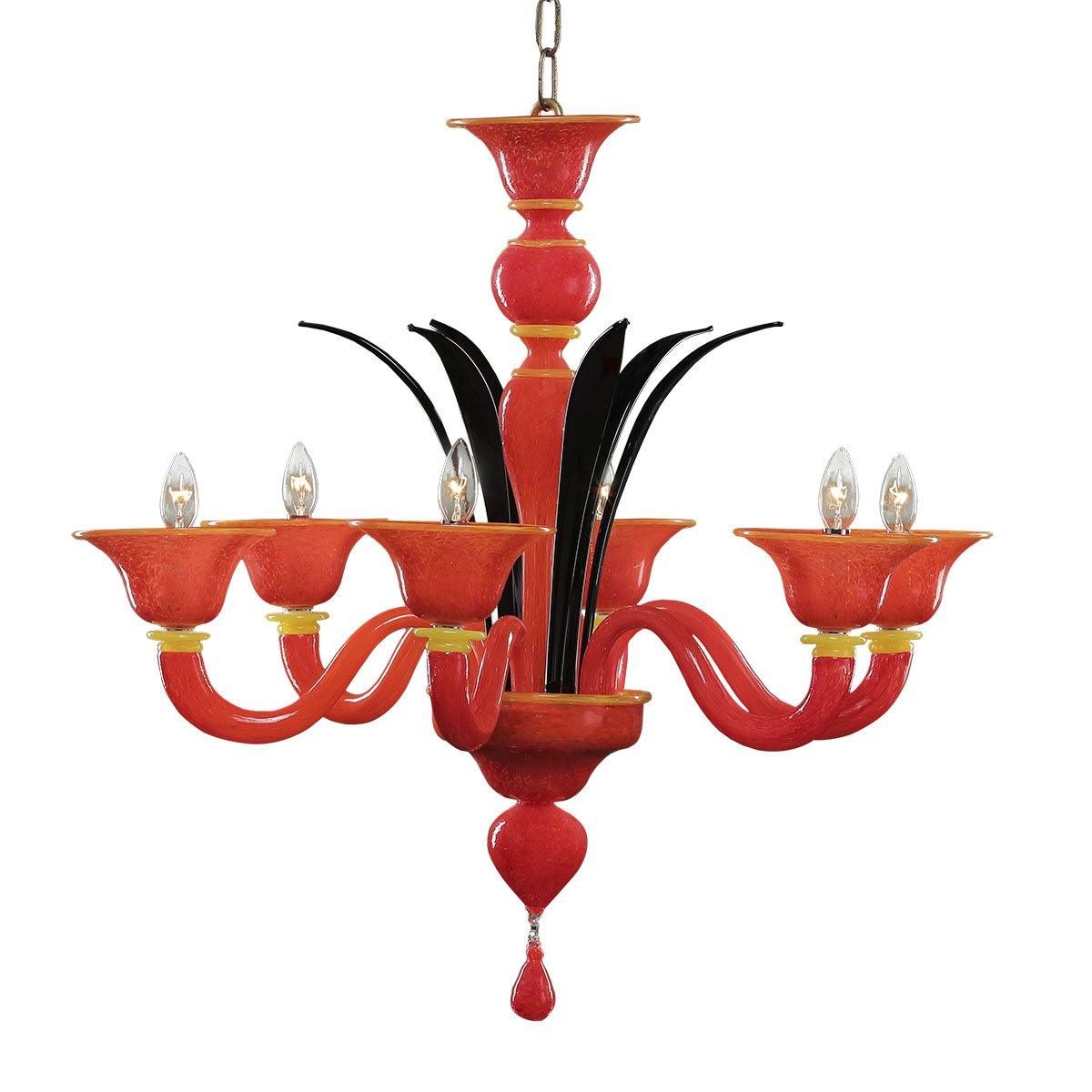 Murano Chandelier - 6 Bulbs - Orange-Yellow/Black