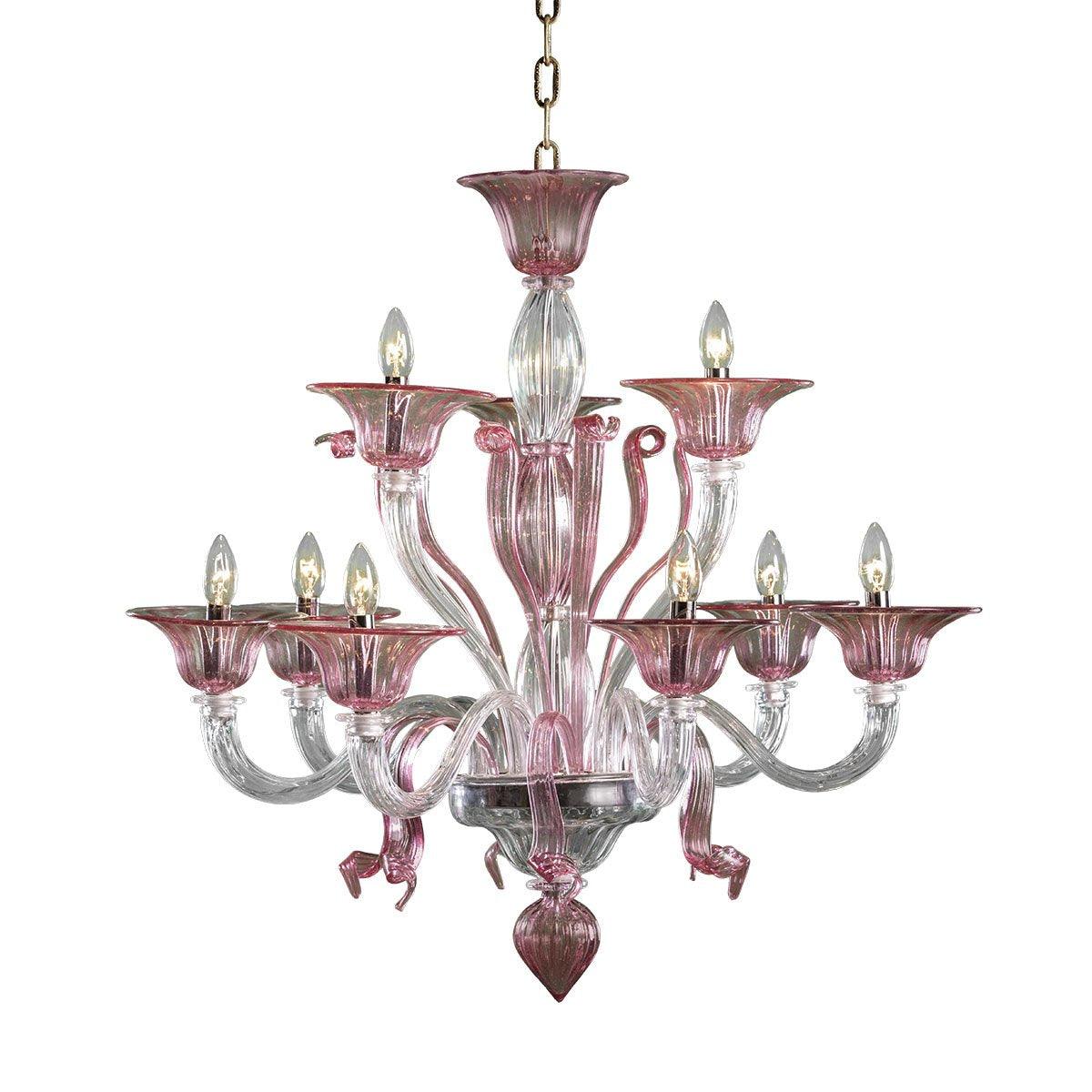 Murano Chandelier - 9 Bulbs - Rose