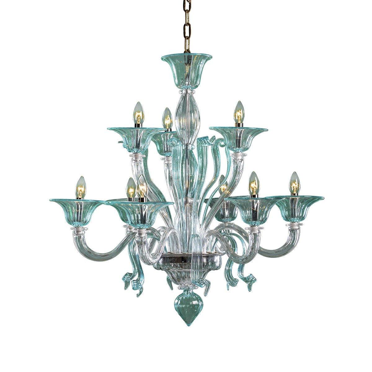 Murano Chandelier - 9 Bulbs - water Green