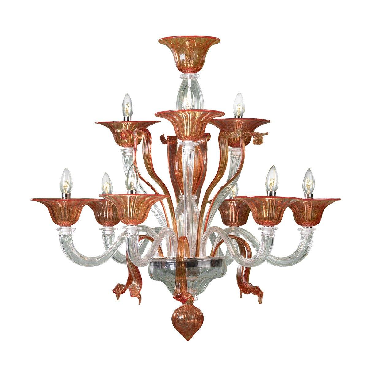 Murano Chandelier - 9 Bulbs - Orange