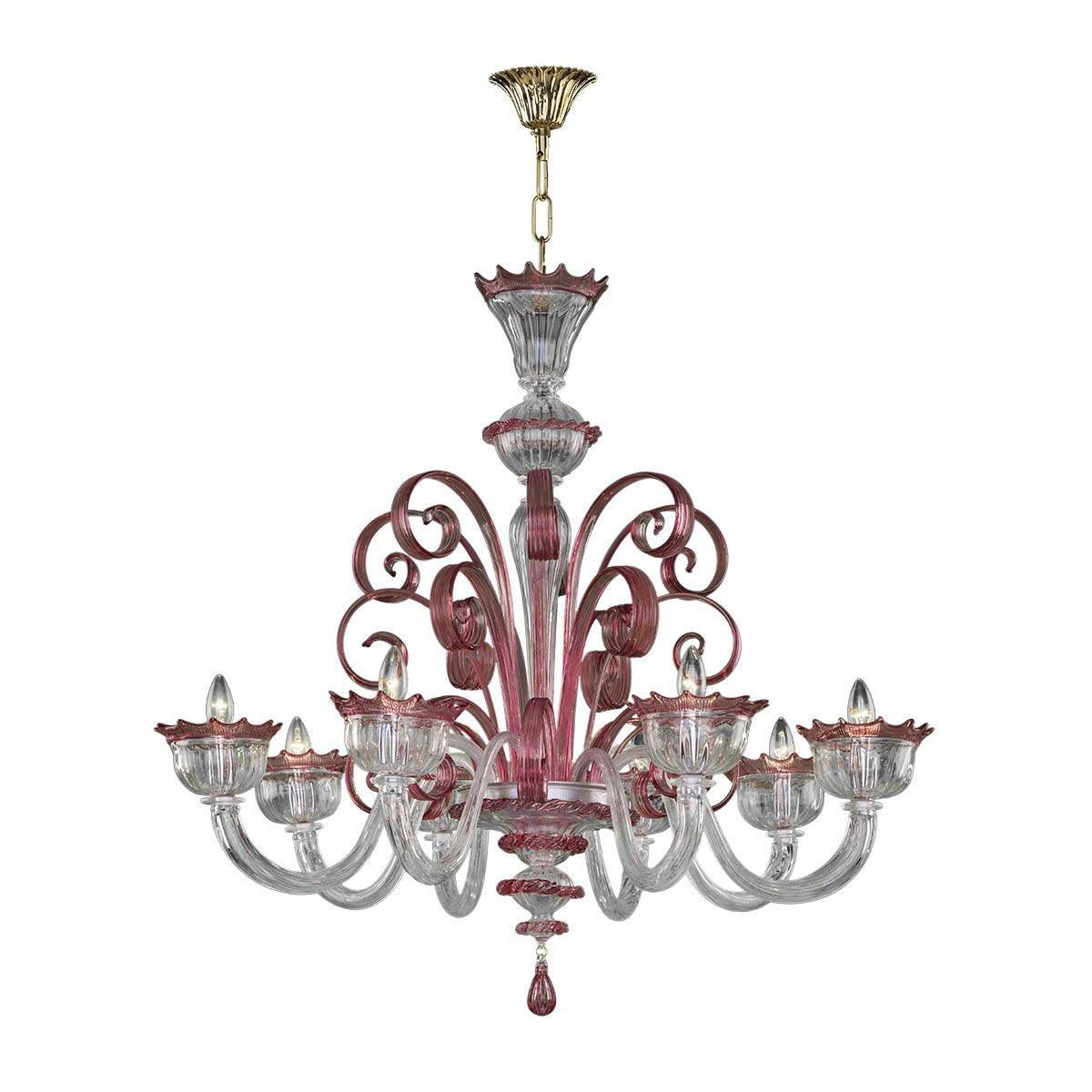Murano Chandelier - 8 Bulbs - Rose