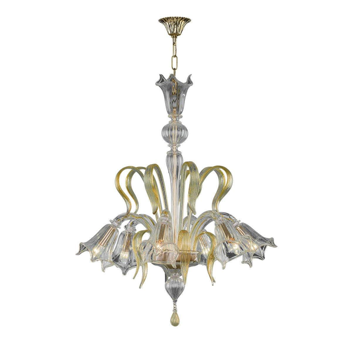 Murano Chandelier - 6 Bulbs - Transparent/Amber