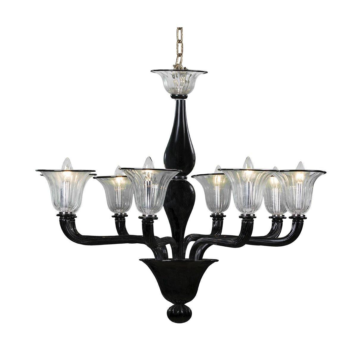 Murano Chandelier - 8 Bulbs - Transparent/Black