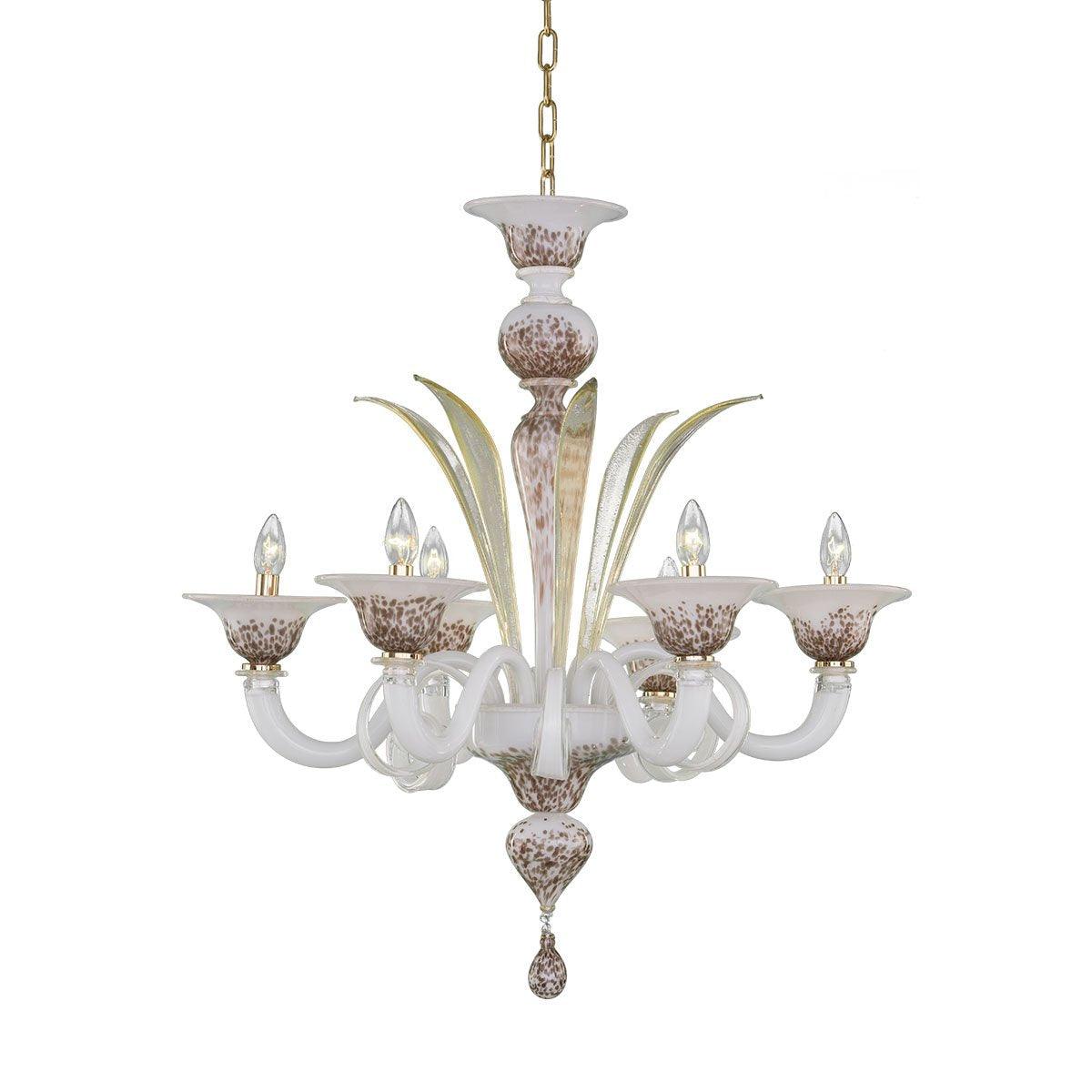 Murano Chandelier - 6 Bulbs - white/Brown