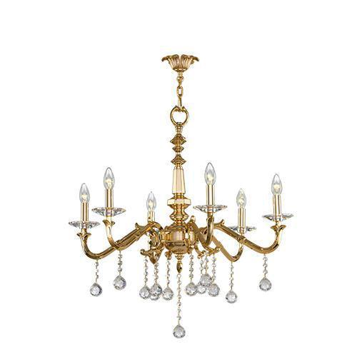 Asfour Crystal - Majestic Chandelier - 6 Bulbs - Gold - Bearish Clear