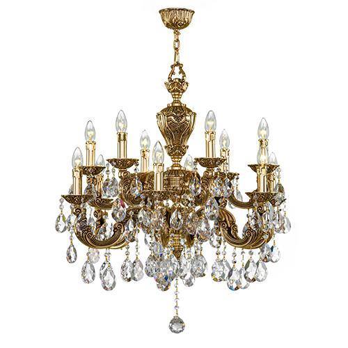 Asfour Crystal - Brass Chandelier - 12 Bulbs - Gold Oxide - Drop Clear