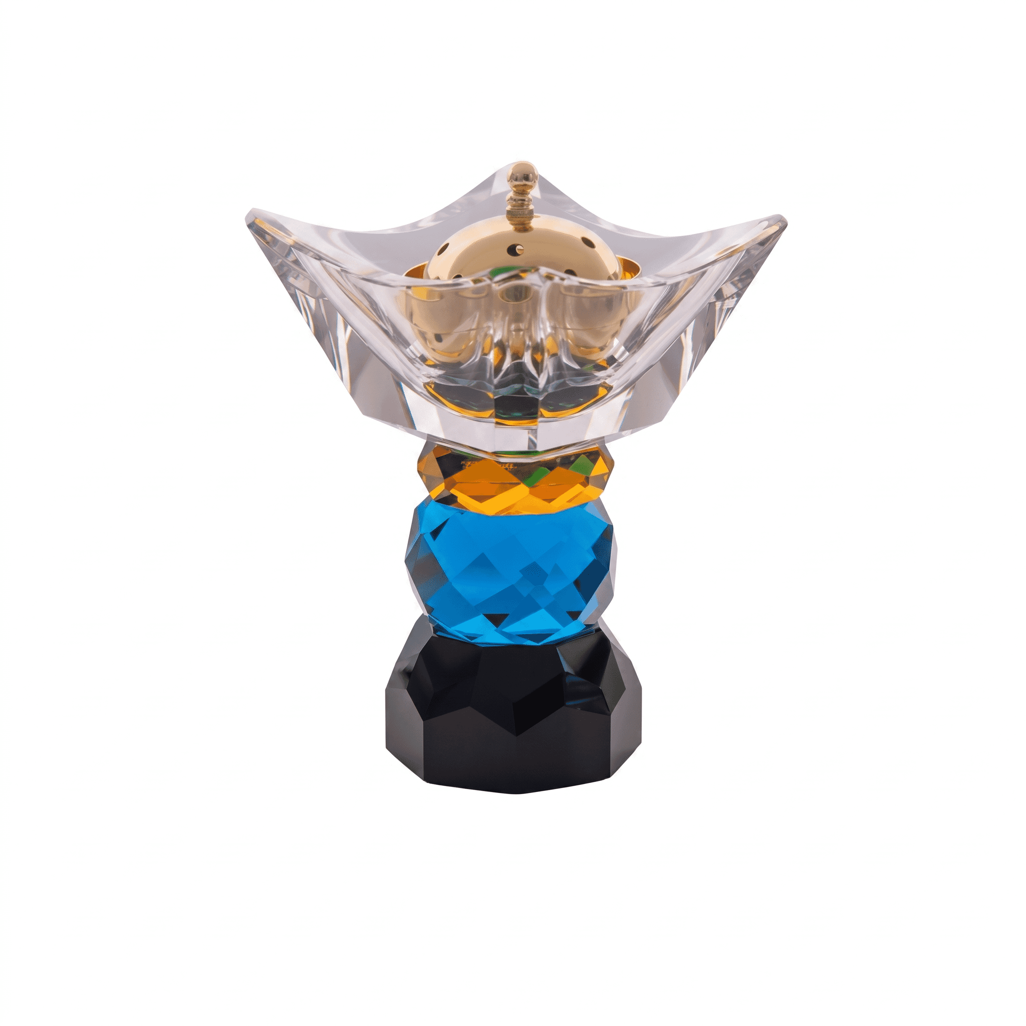 Taj Incense Burner 14/12 with Light Topaz, Light Sapphire & Jet Crystal