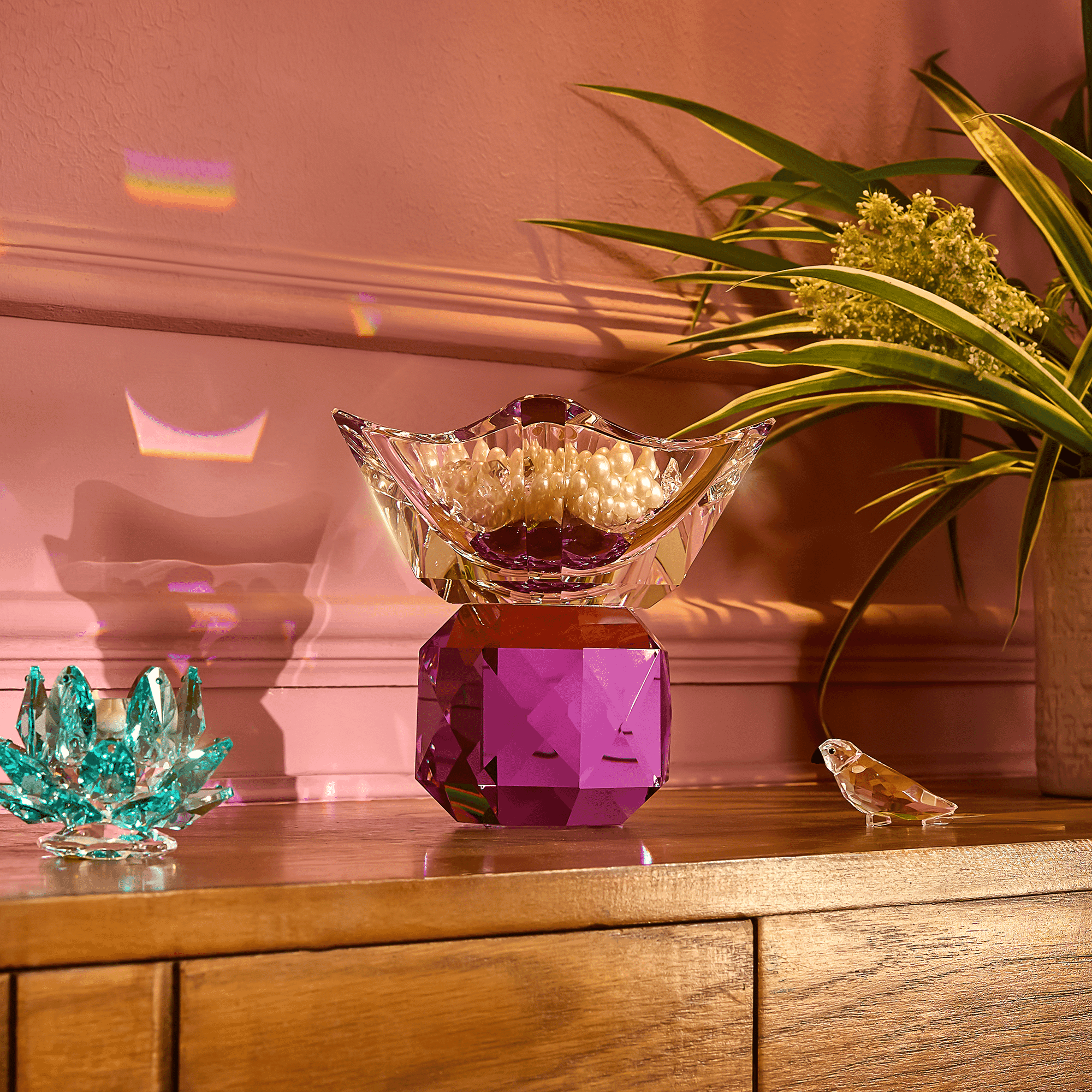 Taj Incense Burner 14/12 with Clear & Light Violet Crystal