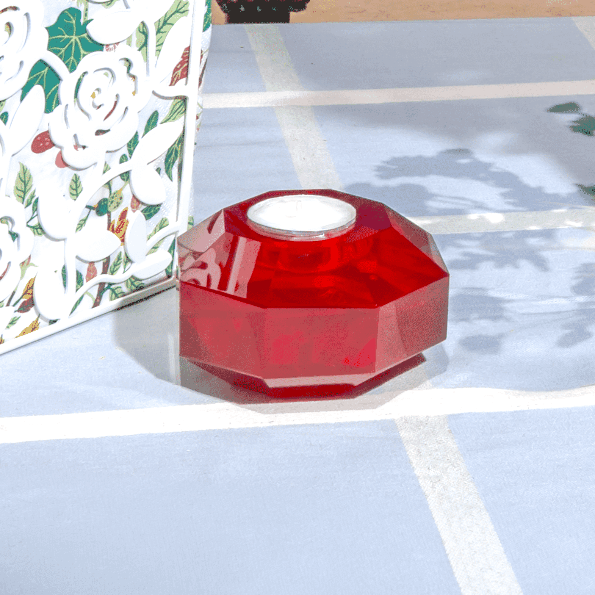 Taj Octagonal Ring Candle Holder 9/8 with Siam Crystal