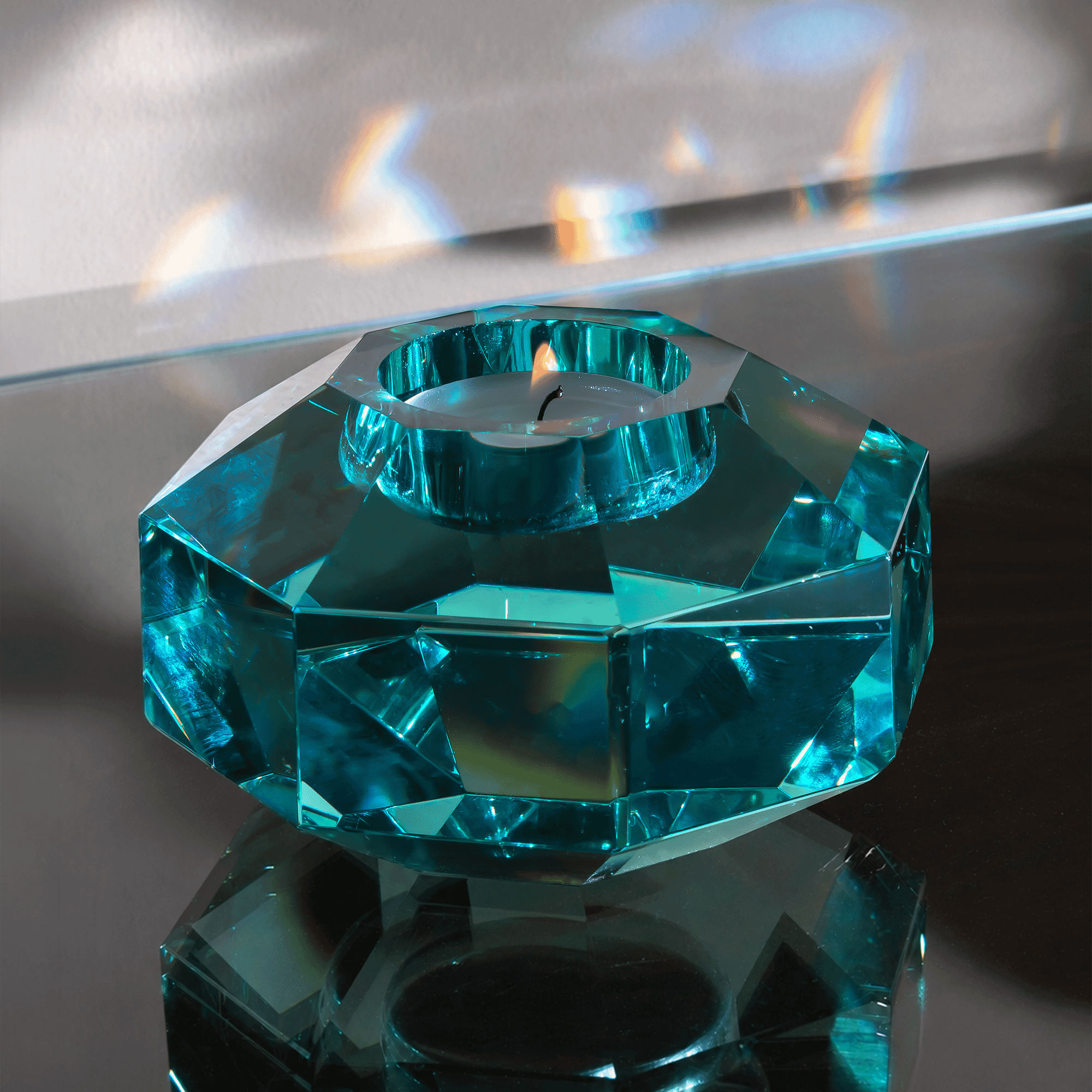 Taj Octagonal Ring Candle Holder 9/8 with Antique Green Crystal