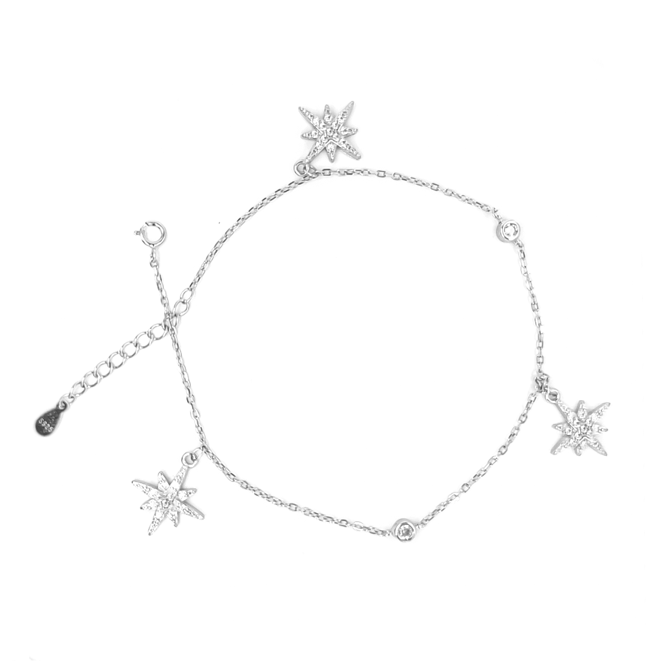 Asfour-Crystal-Sterling-Silver-925-Stars-Anklet-Silver