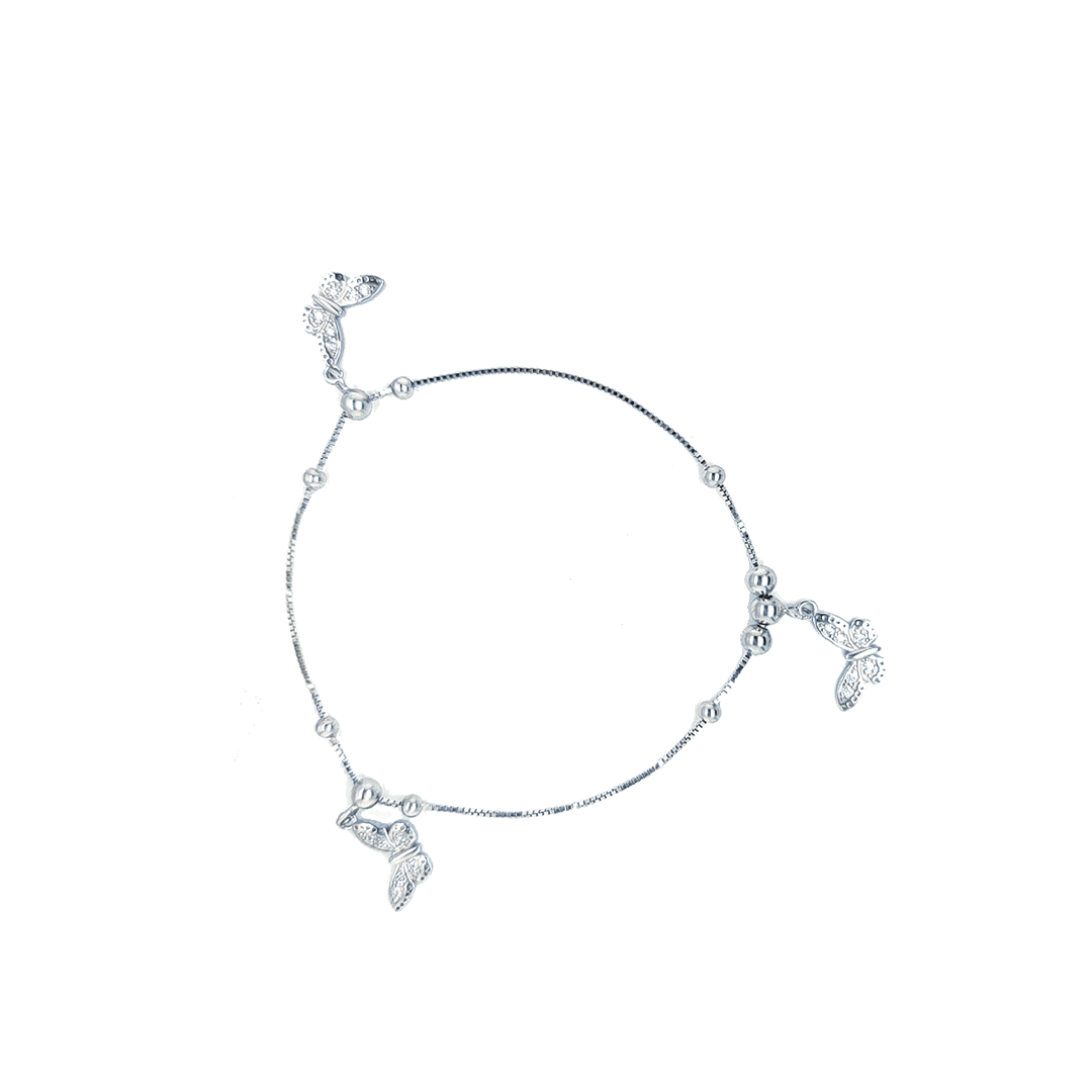 Asfour-Crystal-Sterling-Silver-925-Butterflies-Anklet-Silver