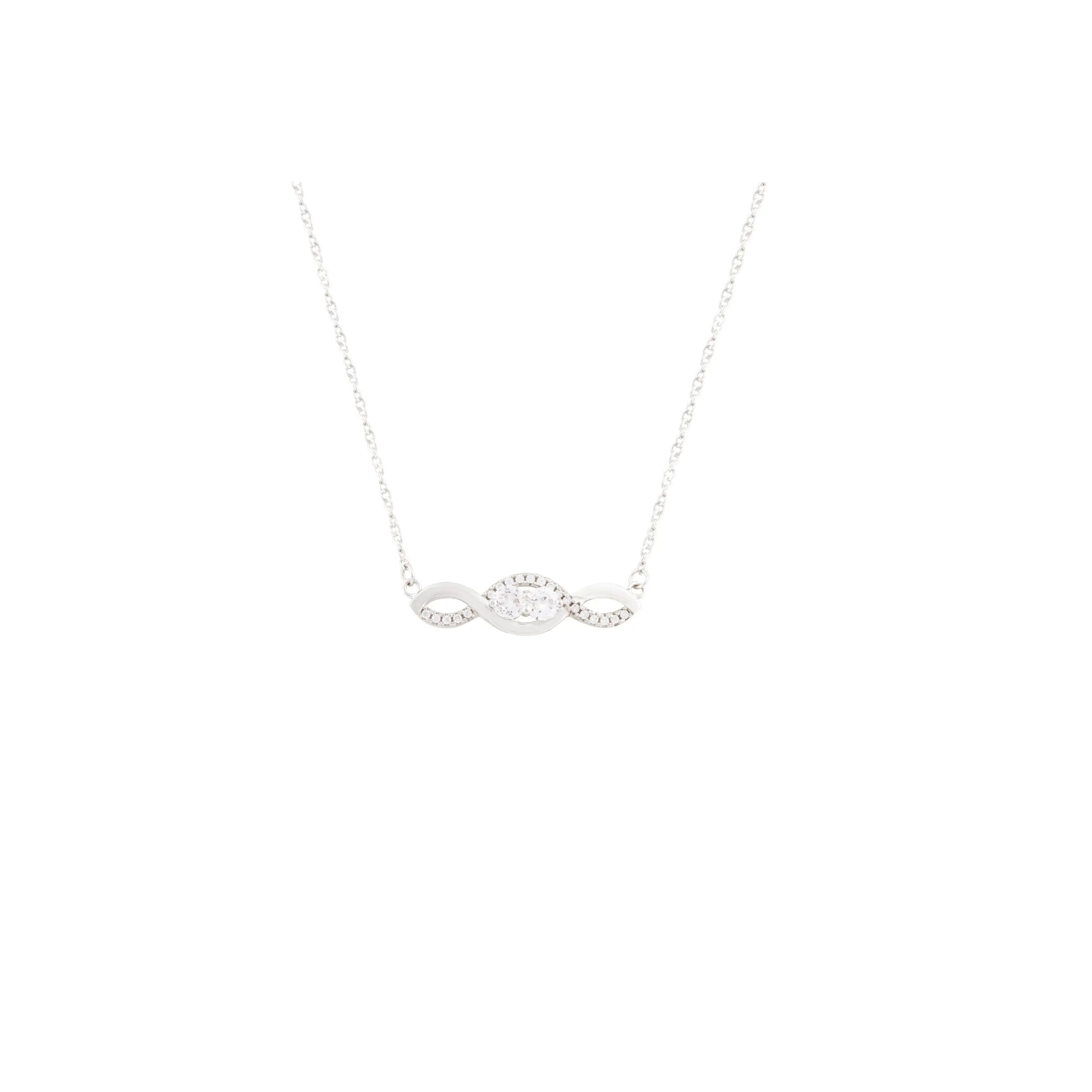 Asfour Chain Necklace Made Of 925 Sterling Silver With An Infinity Design Pendant Encrusted With Circular Zircon Stones
