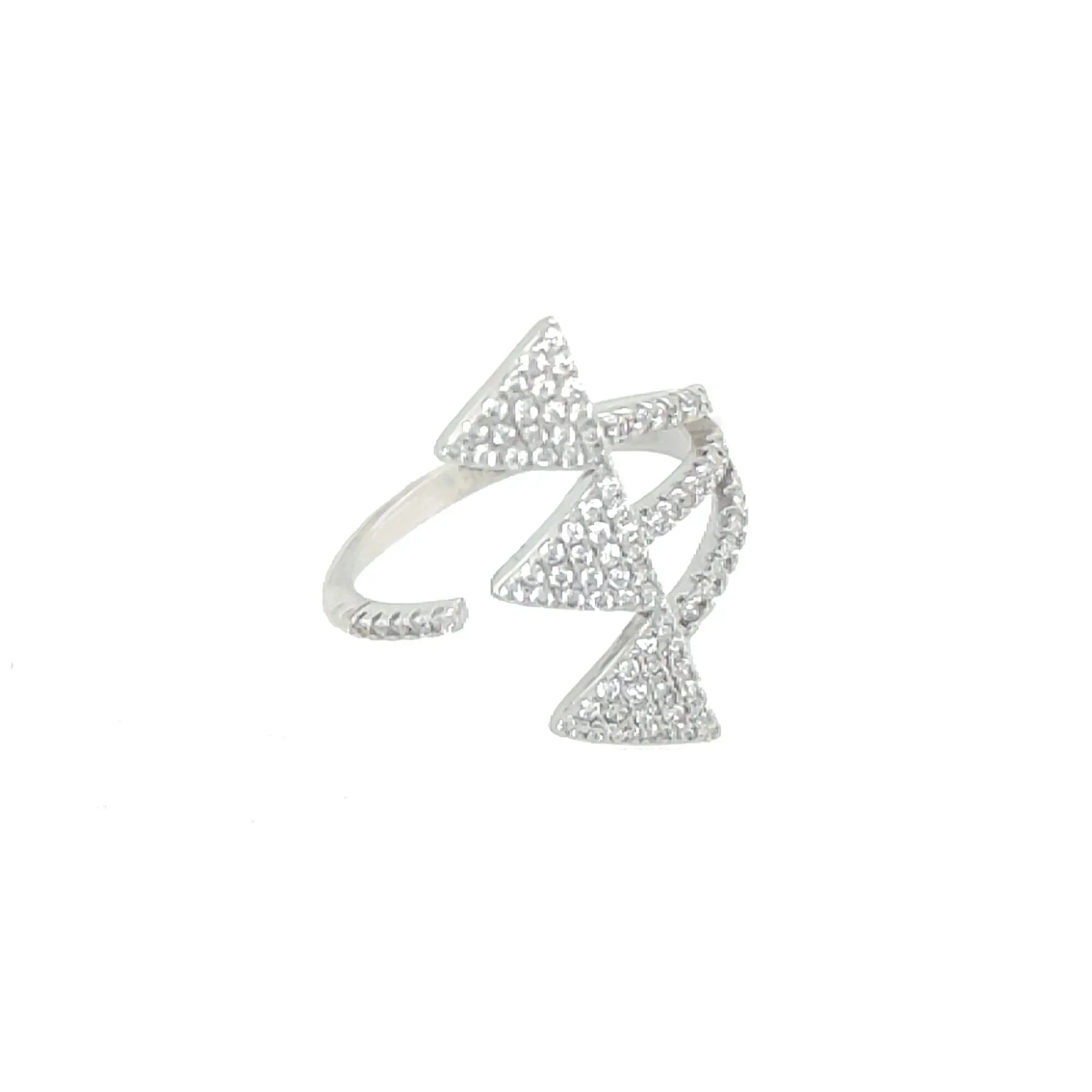 Asfour Crystal 925 Silver Three Triangle Shape With Clear Crystal Lobes Ring - Silver