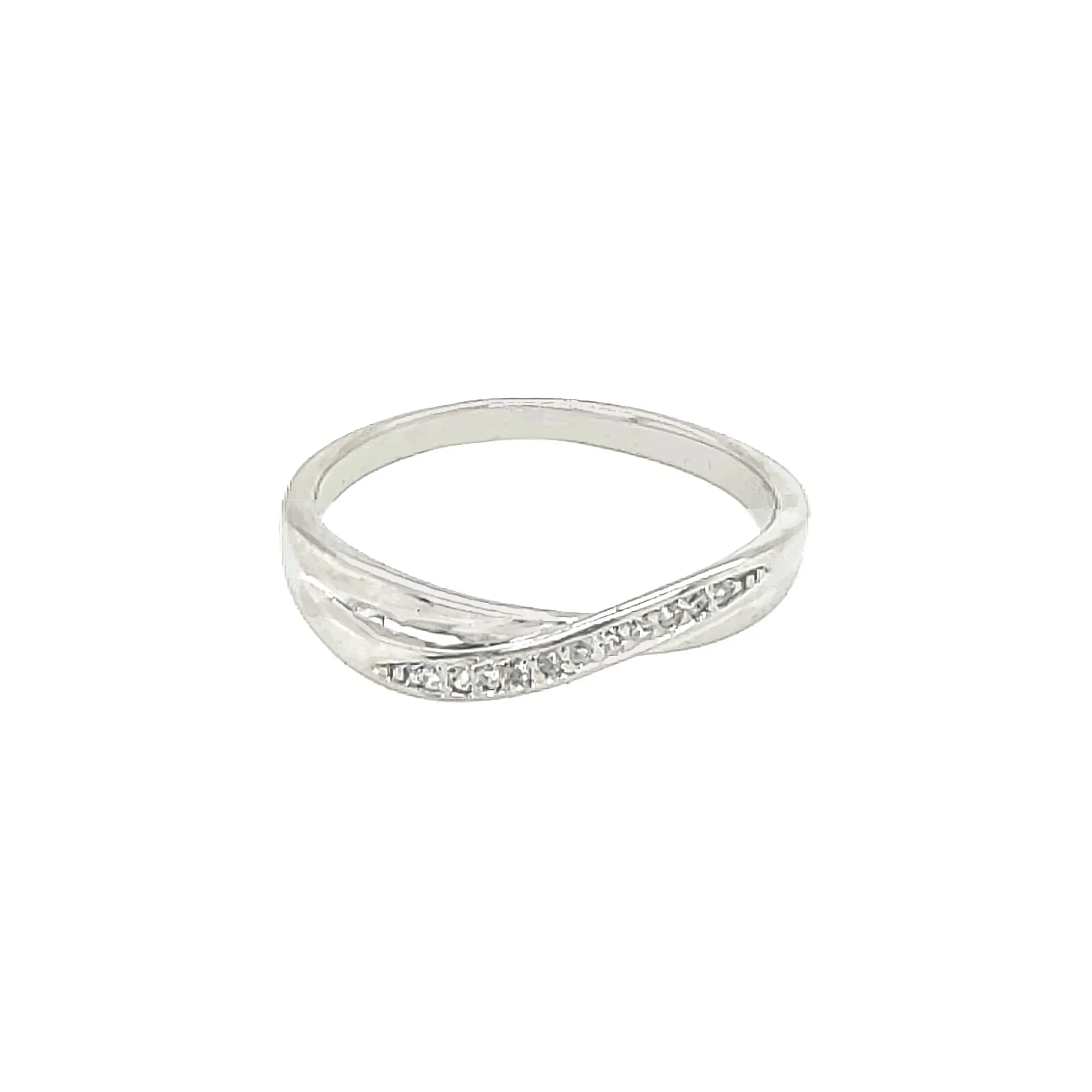 Asfour Crystal 925 Silver Two Lines With Clear Crystal Lobes Ring - Silver