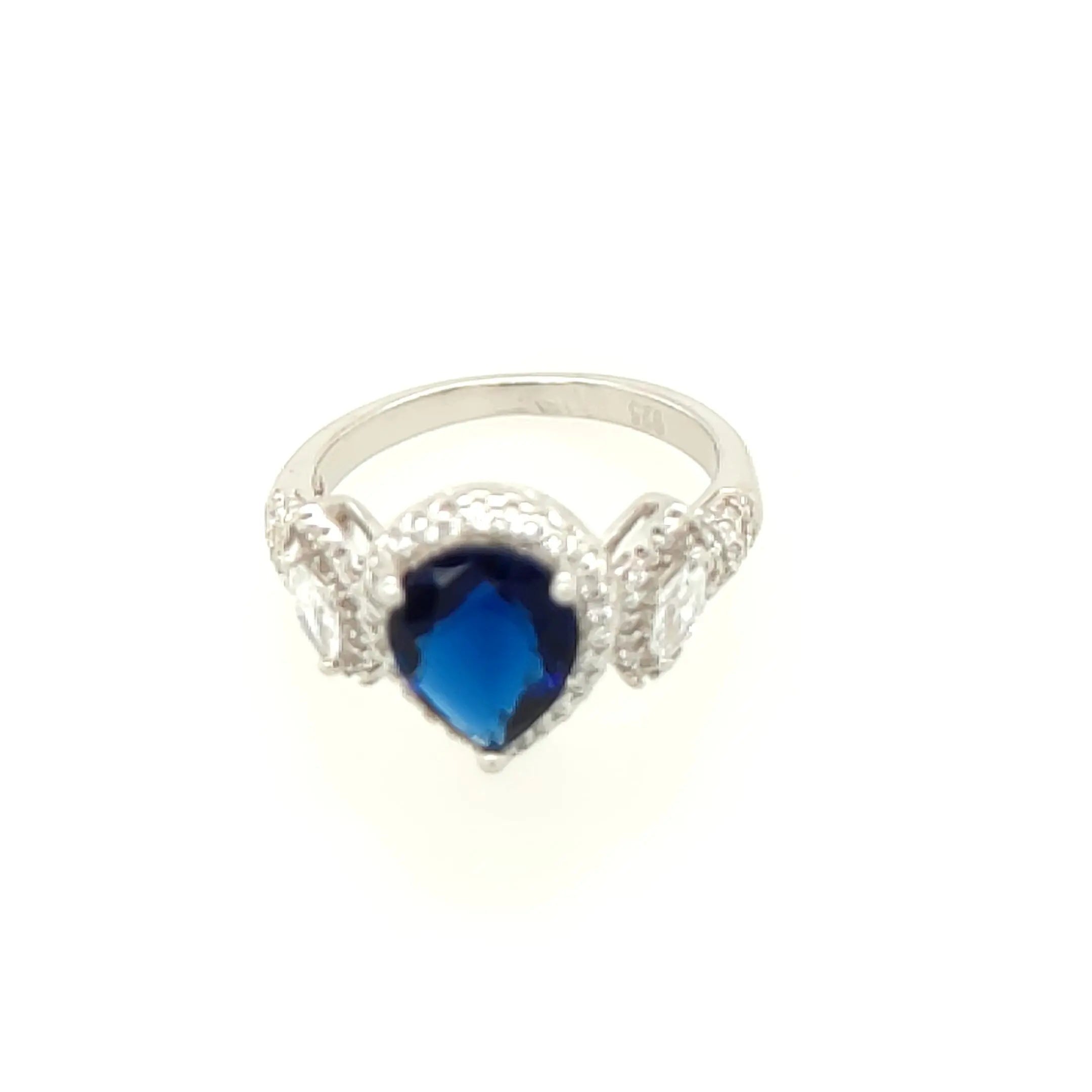 Asfour Crystal 925 Silver With Blue Crystal Lobe Ring - Silver