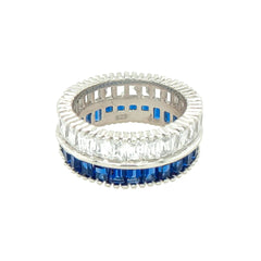 Asfour Crystal 925 Silver With Blue & Clear Crystal Lobes Ring - Silver Size 8