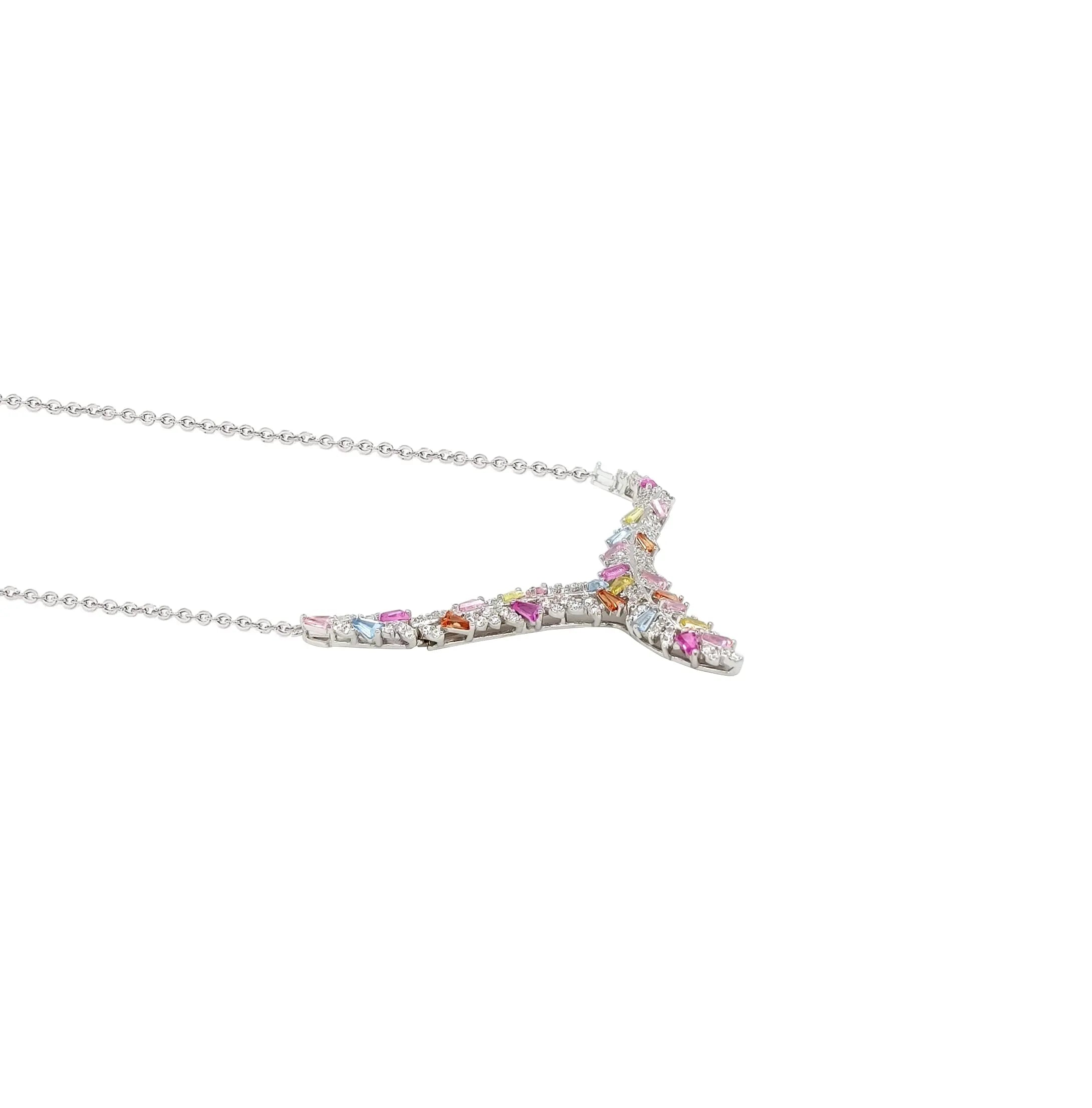 Asfour Crystal Necklaces With Clear Zircon NK0001-S-Silver