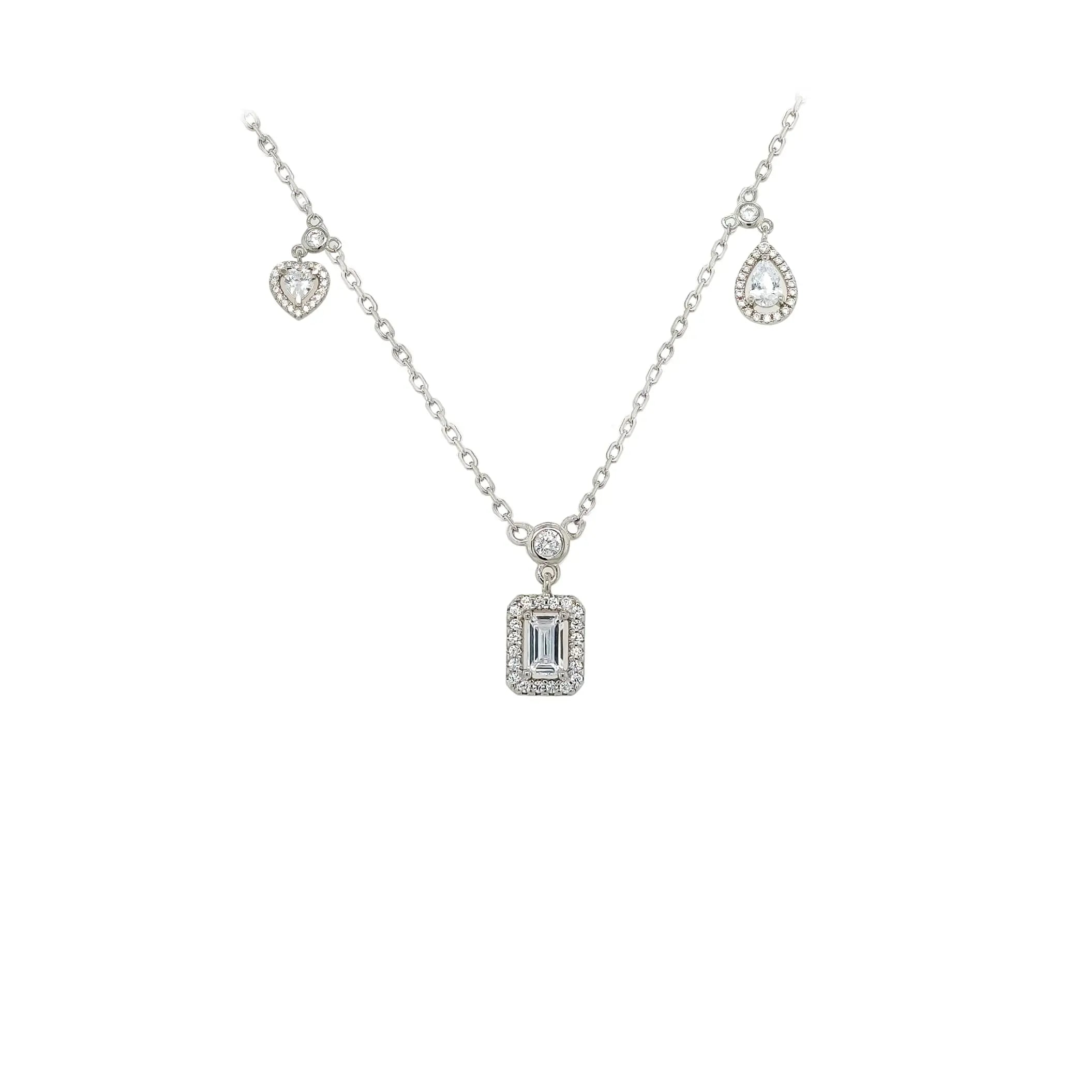 Asfour Crystal Necklaces With Clear Zircon NK0007-Silver