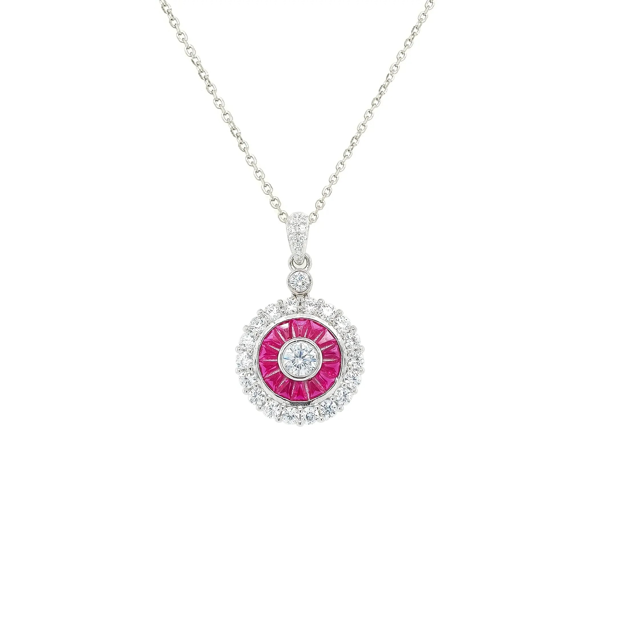 Asfour Crystal Necklaces With Clear & Fuchsia Zircon NK0012-F-Silver