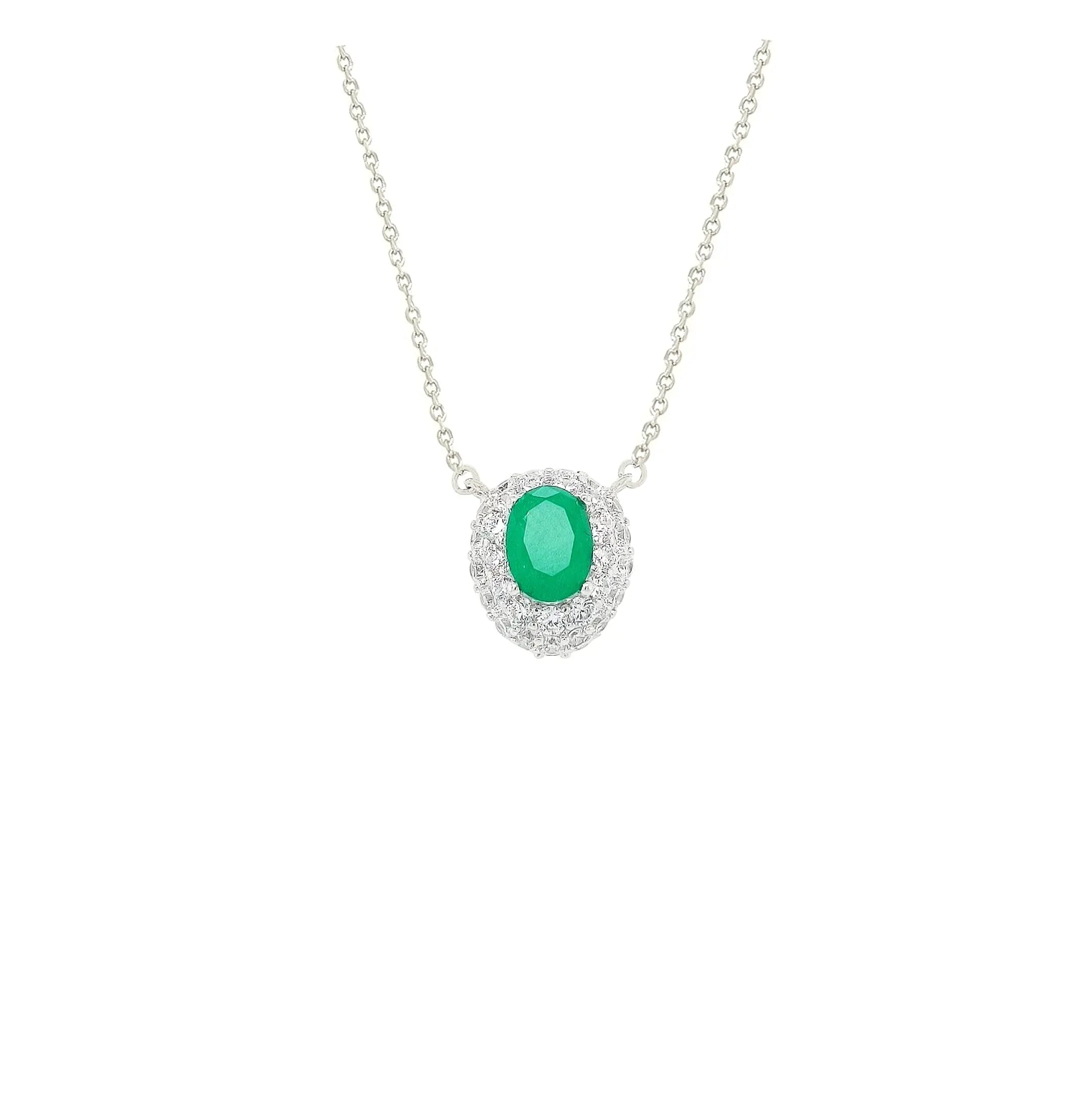 Asfour Crystal Necklaces With Clear & Green Zircon NK0024-G-Silver