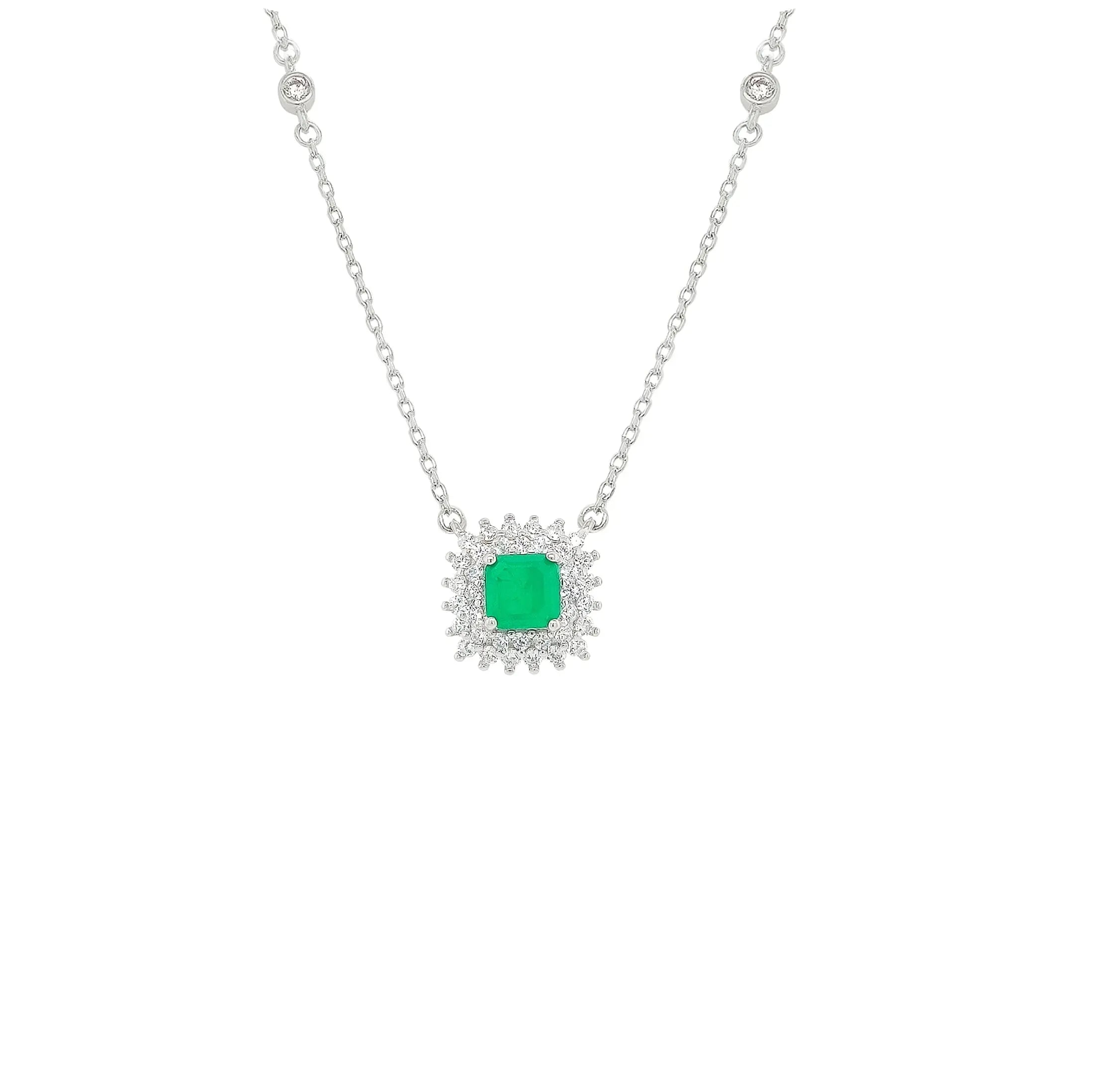 Asfour CrystalNecklaces With Clear & GreenZircon NK0036-G-Silver