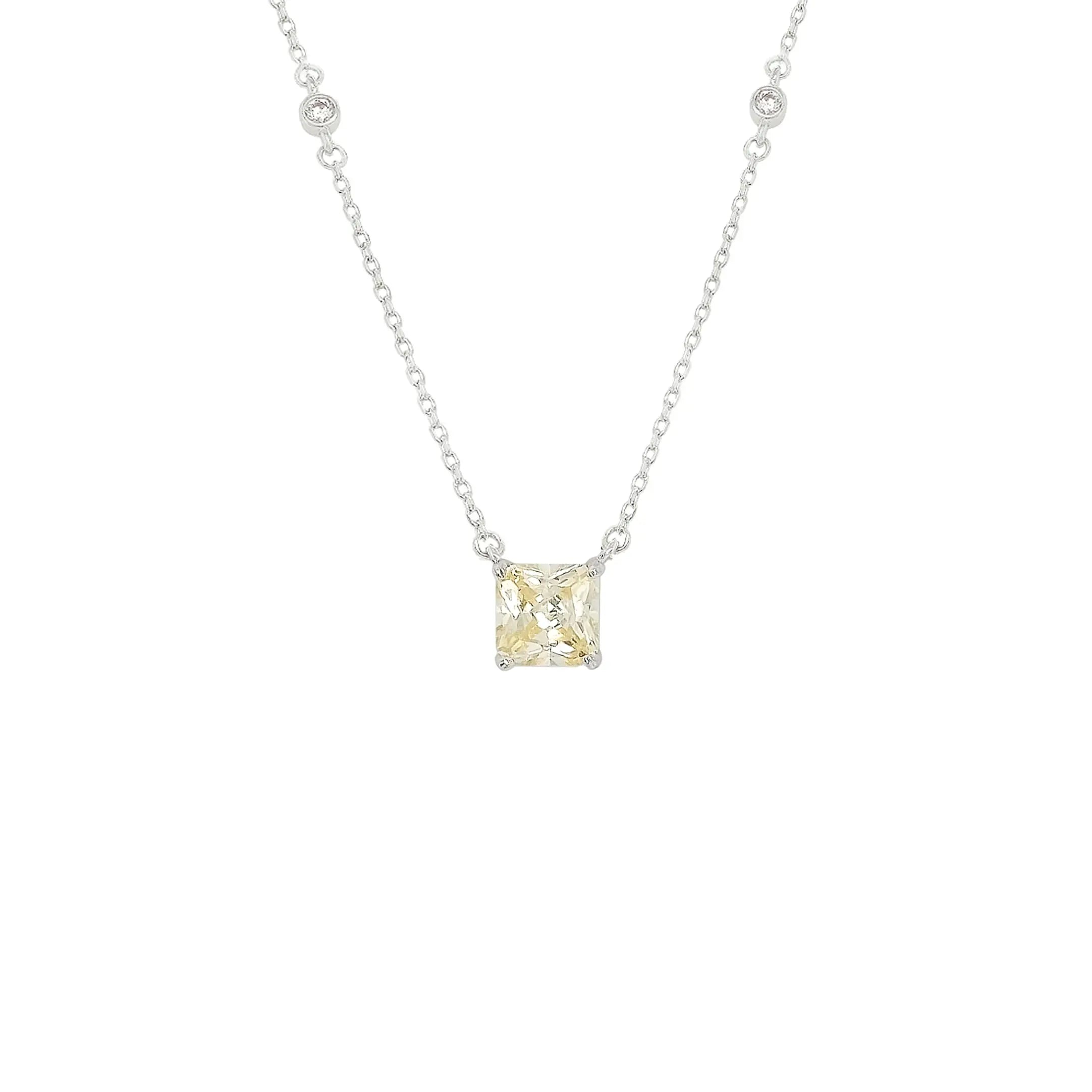 Asfour CrystalNecklaces With Clear & YellowZircon NK0031-Y-Silver