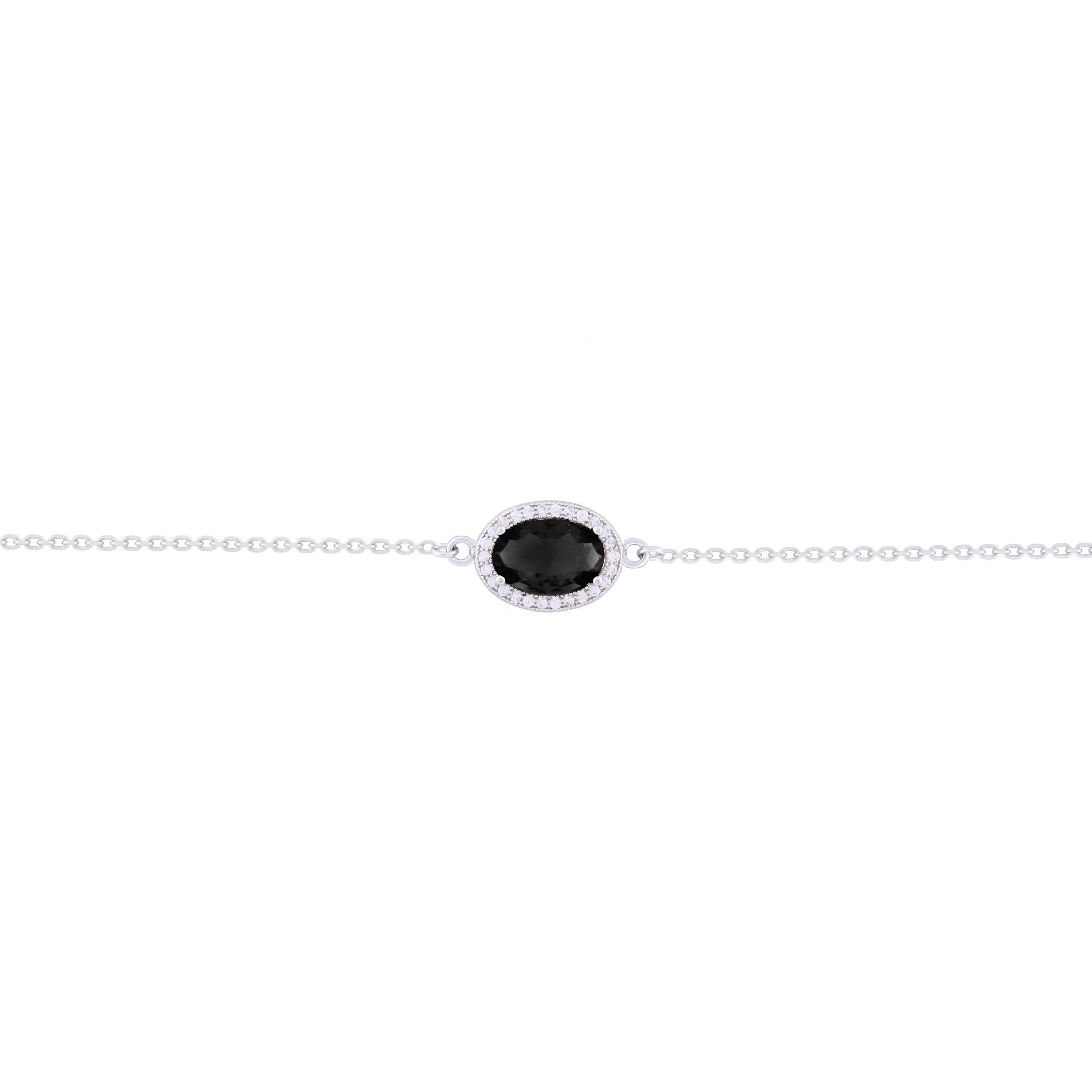 Asfour Oval Chain Bracelet With Black Stone In 925 Sterling Silver
