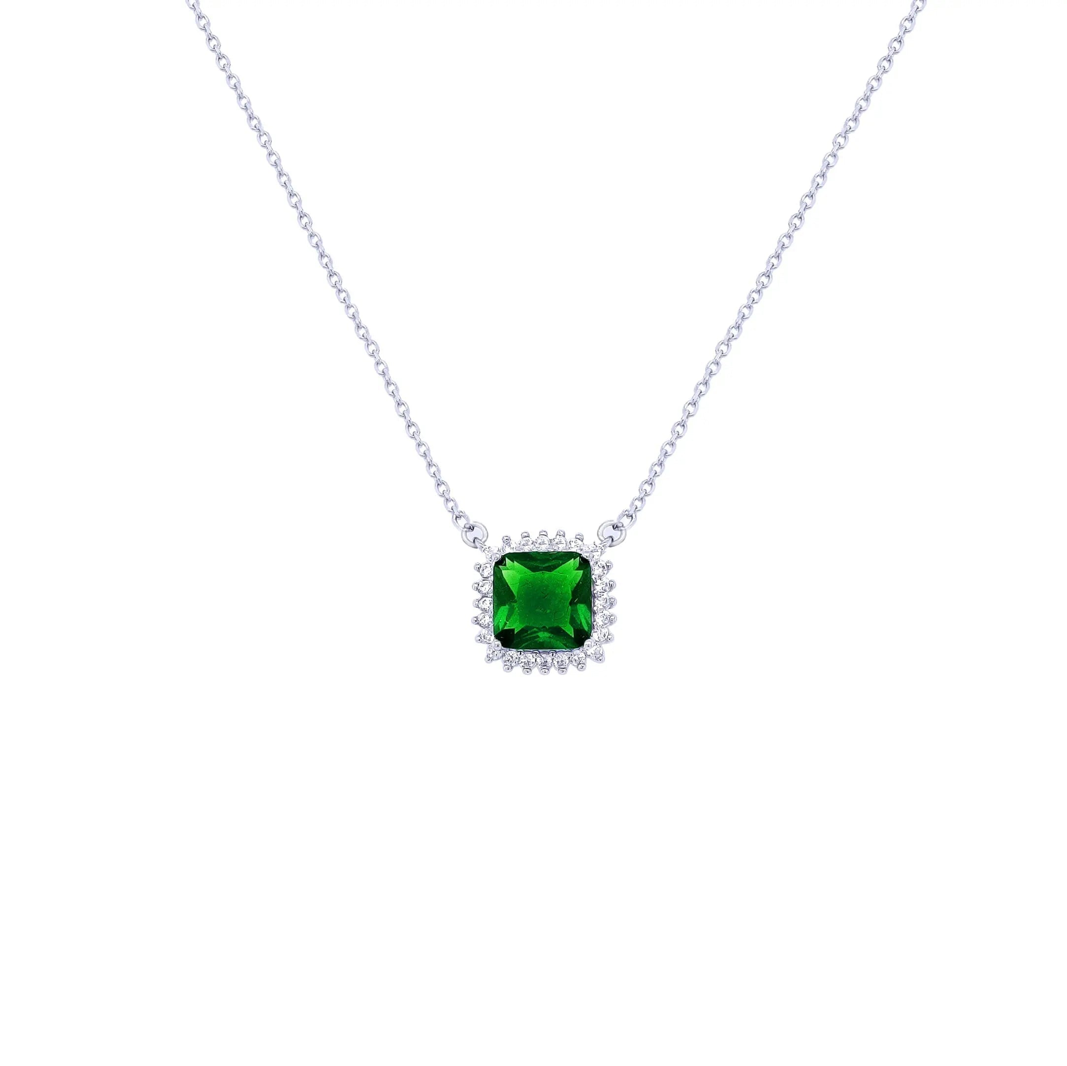 Asfour Sterling Silver 925 Chain With A Green Square Bezel Pendant