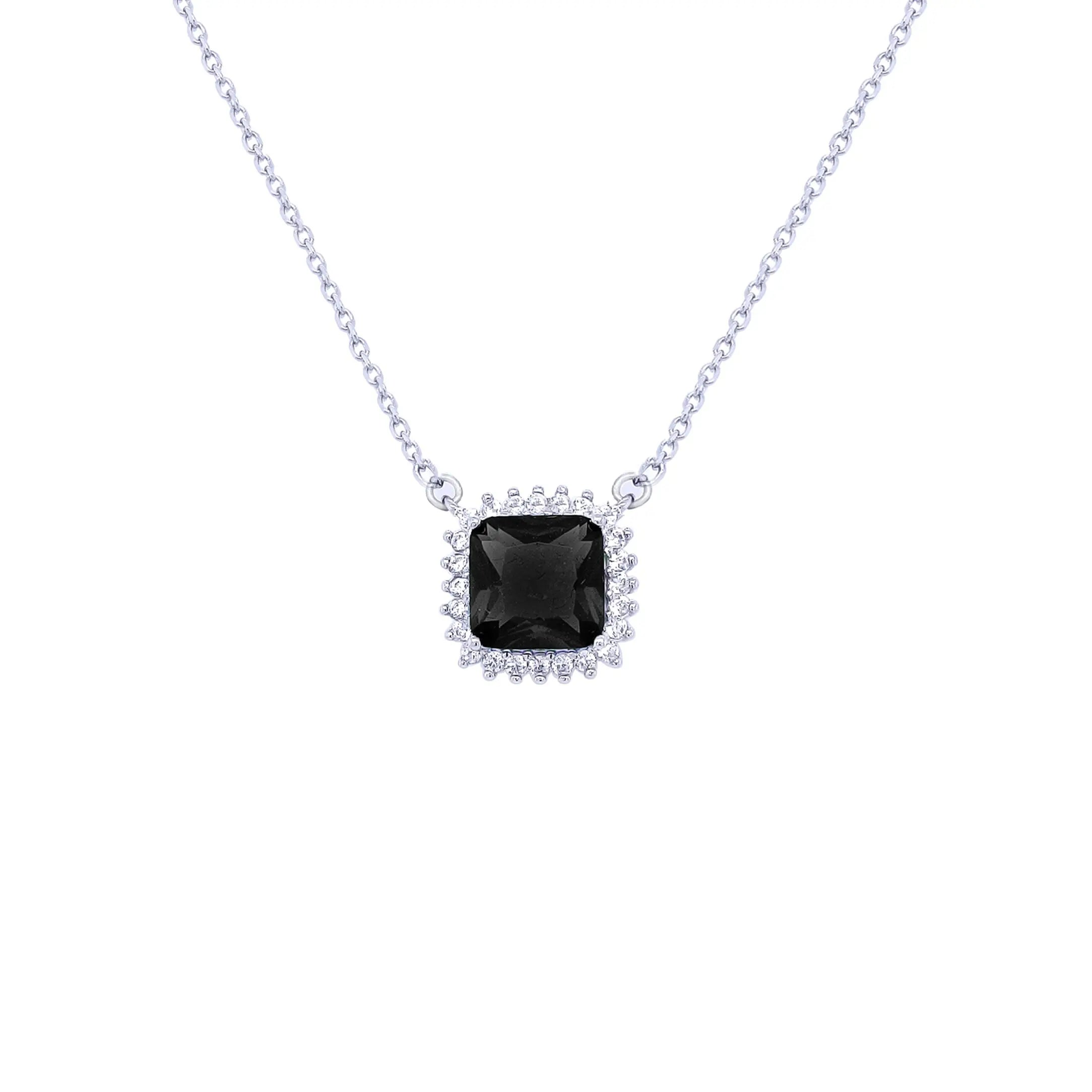 Asfour Sterling Silver 925 Chain With A Square Black Stone Pendant