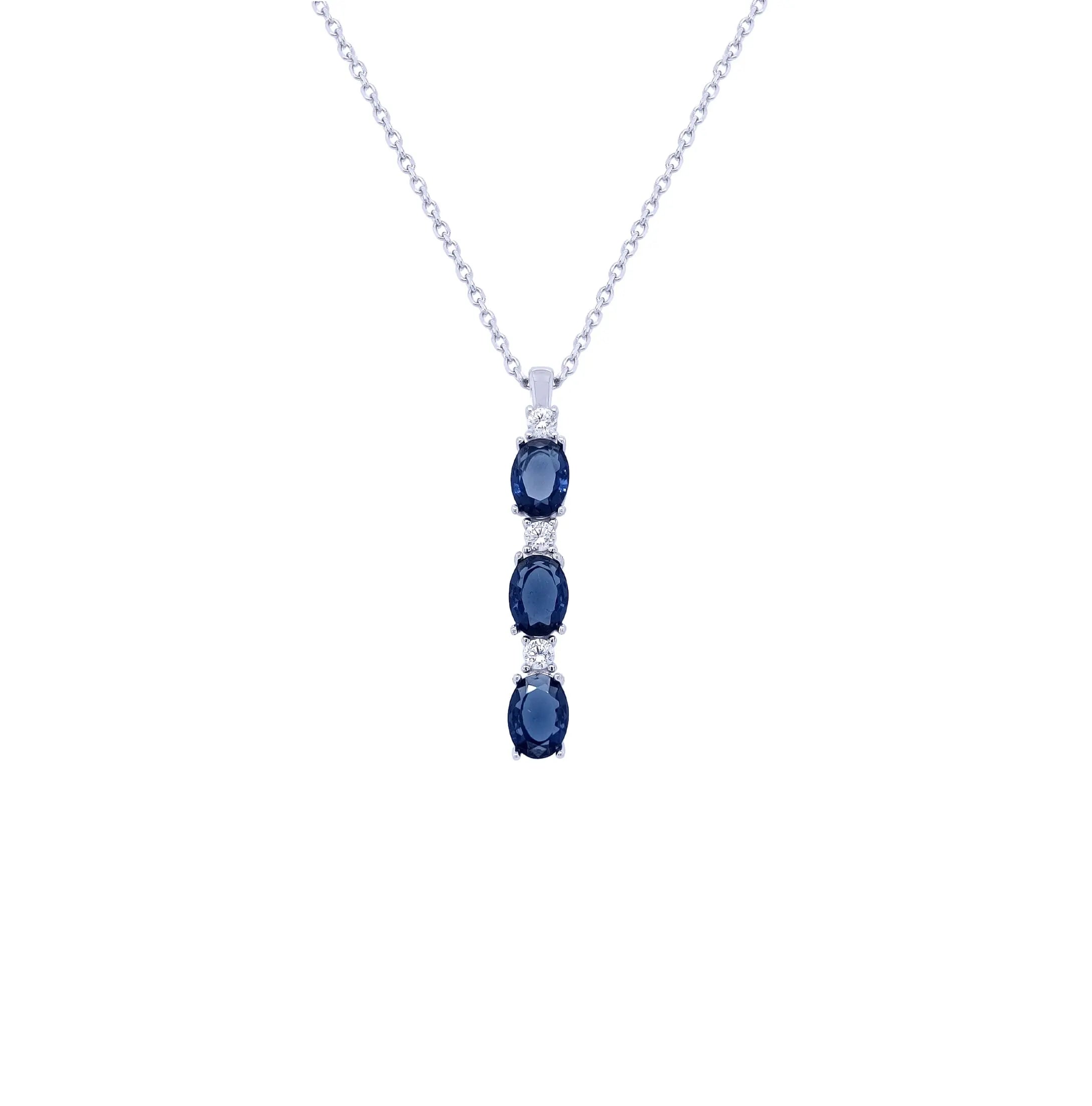 Asfour Sterling Silver 925 With Blue Oval Lobes Pendant-Necklaces-Asfour Crystal