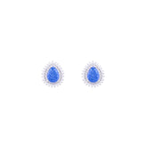Asfour Stud Earrings made of 925 sterling silver, with a pear design, inlaid with a Blue zircon Stone and decorated with zircon Stones