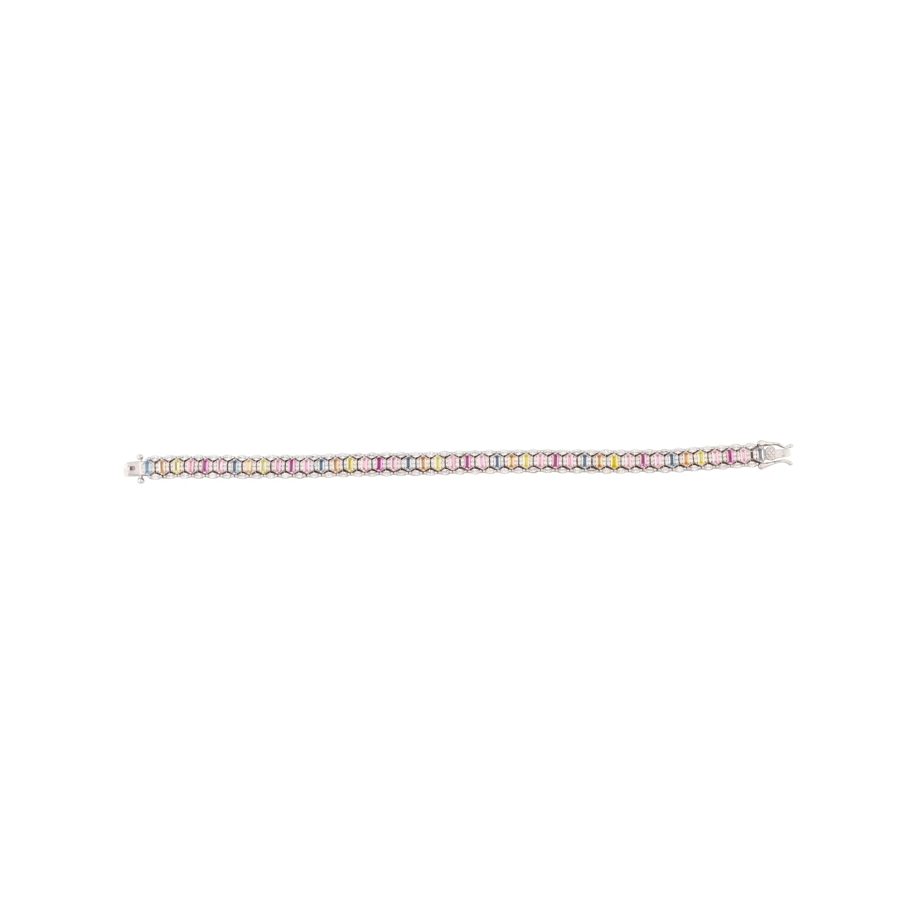 Asfour Tennis Bracelet In 925 Sterling Silver Stone Zircon Baguette Asfour