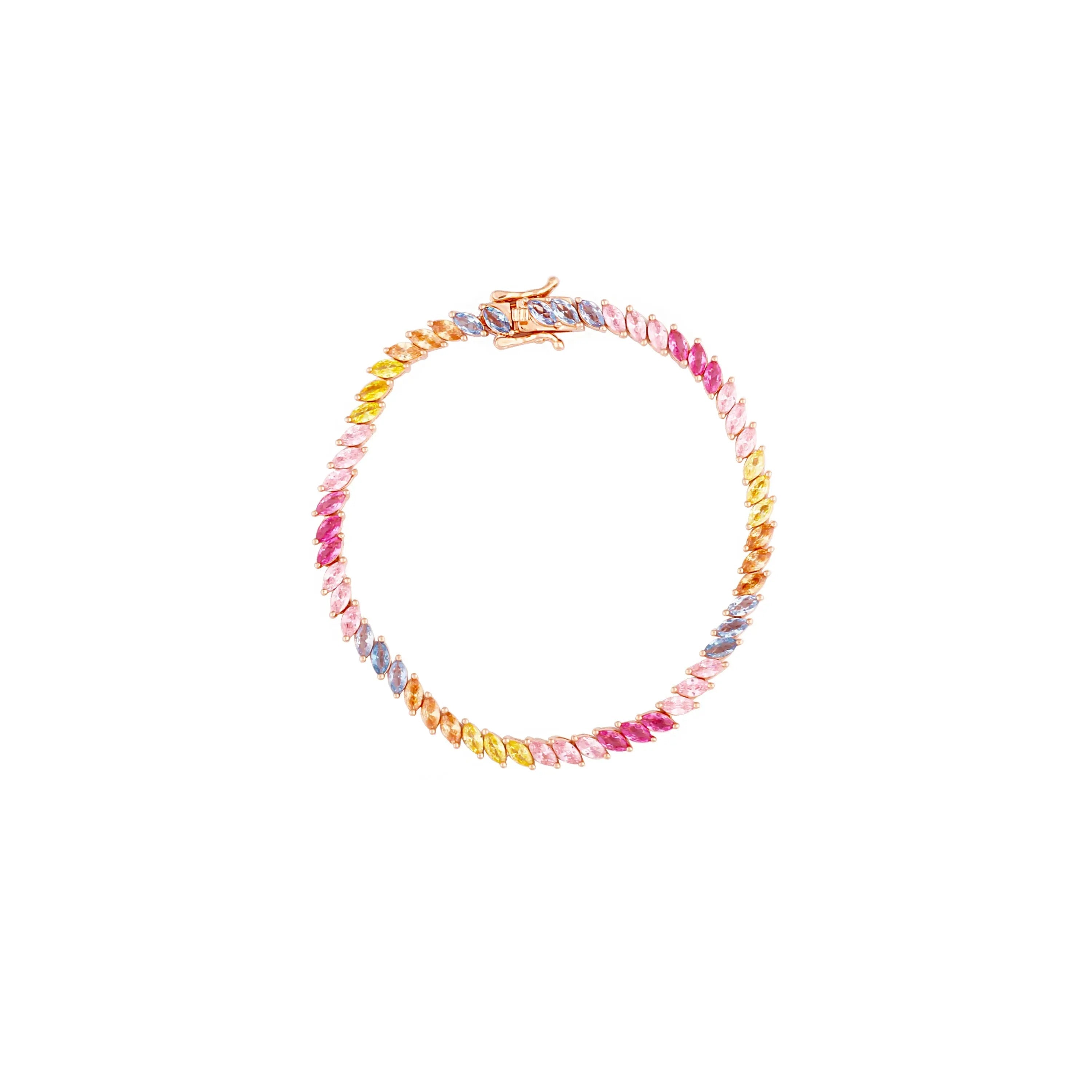 Asfour Tennis Bracelet In 925 Sterling Silver Stone Zircon Teardrop Asfour