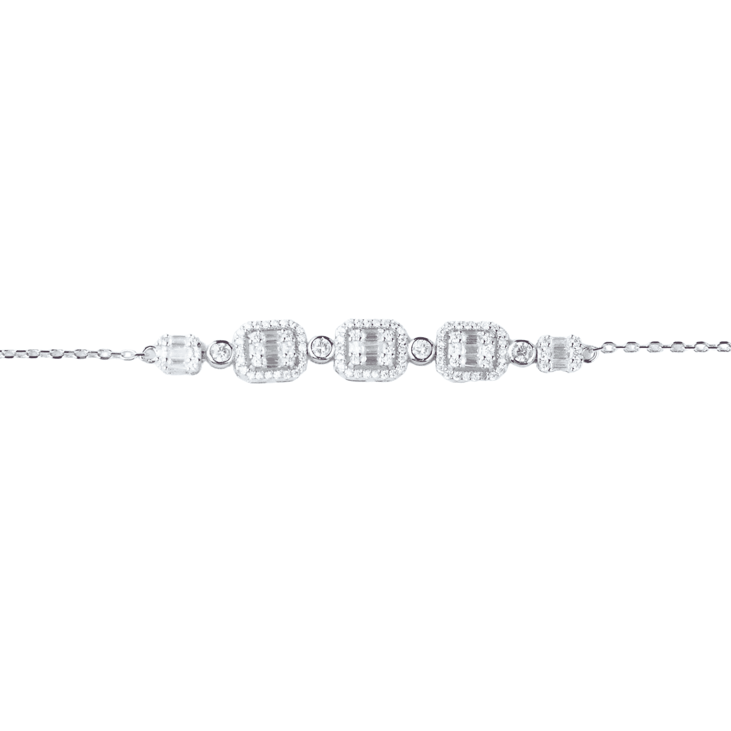 Asfour rectangle + rounded Zircon Stone 925 Silver Chain-Bracelet - B1930