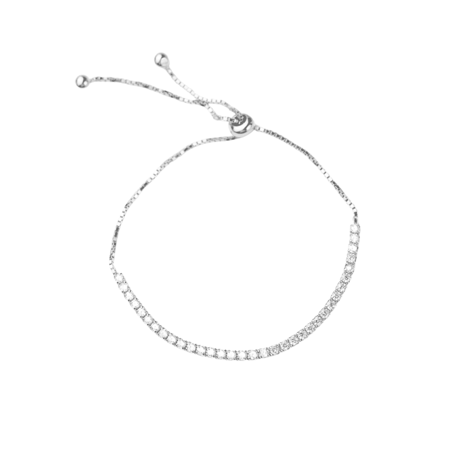 Asfour rounded Zircon Stone 925 Silver Chain-Bracelet - B1932