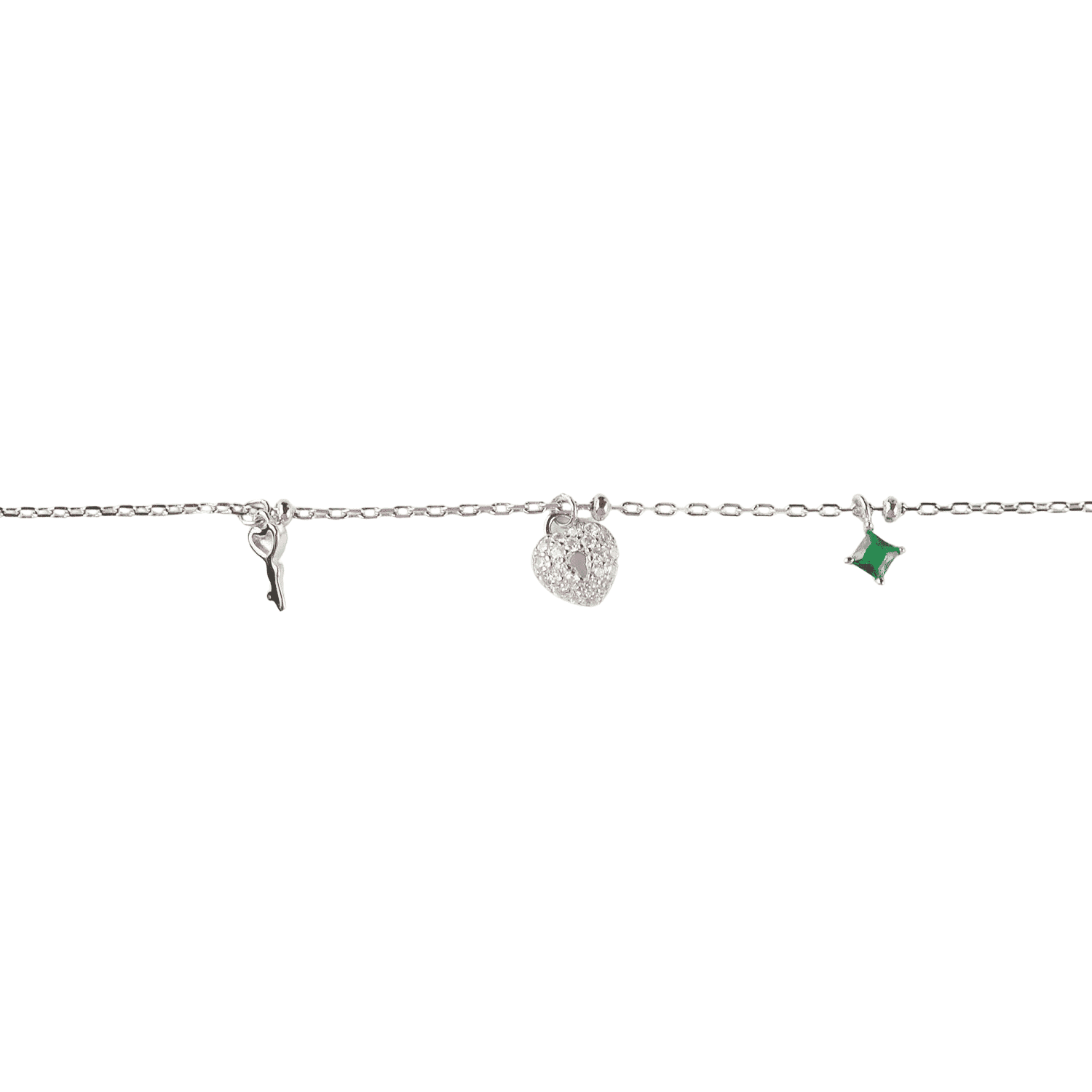 Asfour rounded + square Zircon Stone 925 Silver Chain-Bracelet - B1937