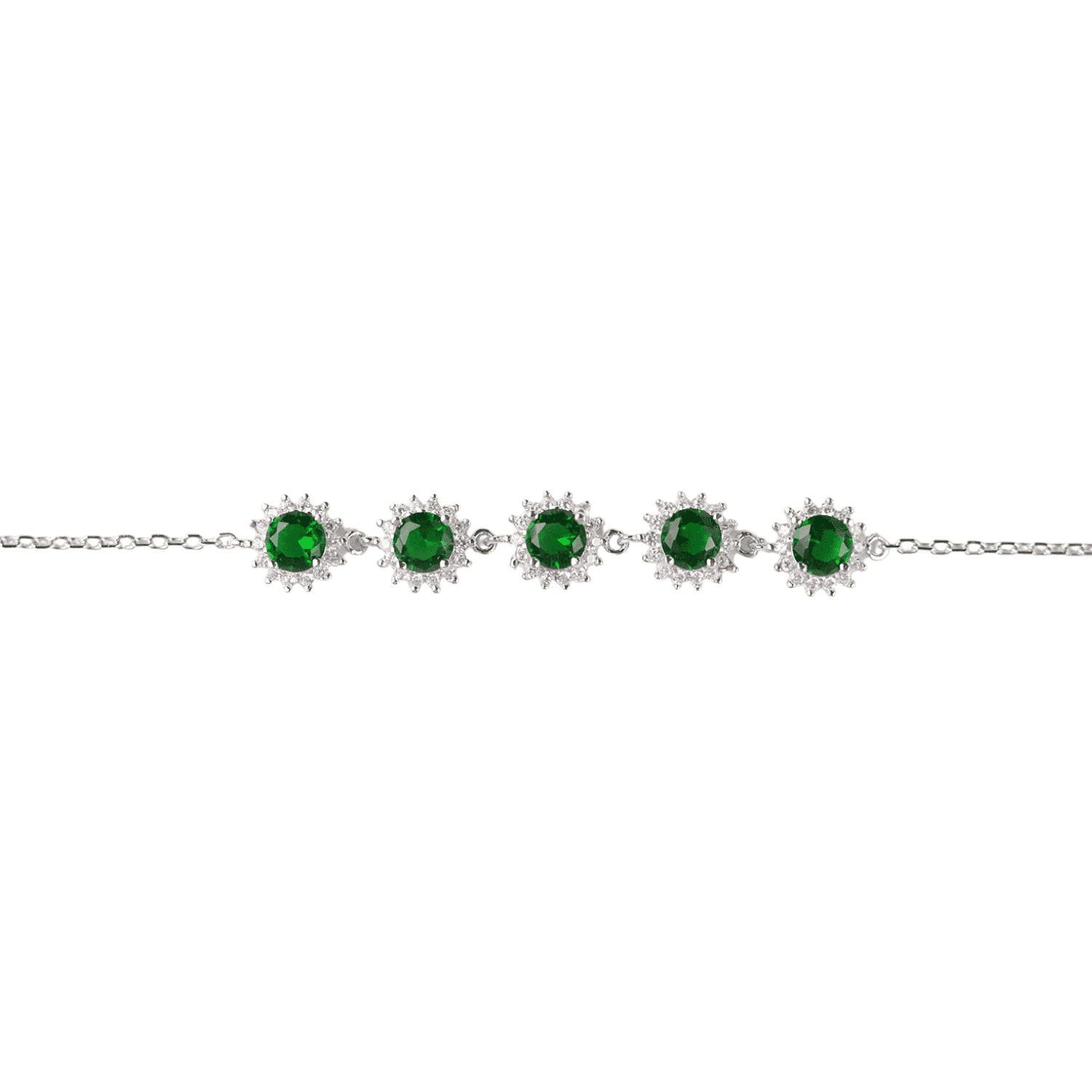 Asfour rounded Zircon Stone 925 Silver Chain-Bracelet - B1939-G