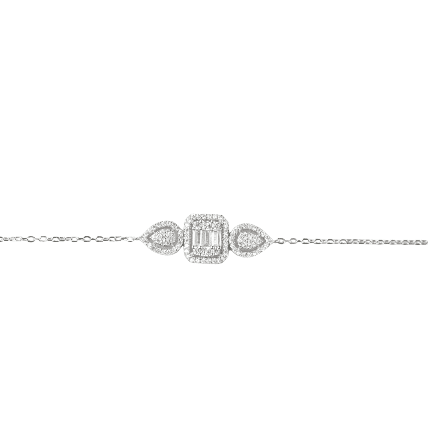 Asfour Zircon Rectangle+Rounded+Pear Shape 925 Sterling Silver Braclet,Clear