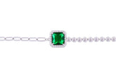 Asfour Crystal Paperclip Tennis Bracelet With Emerald Asscher Stone In 925 Sterling Silver-BD0015-GW